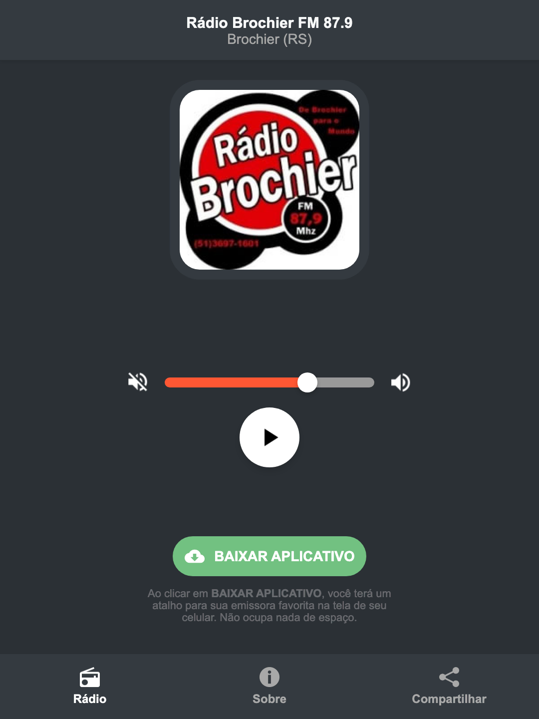 Screenshot do aplicativo da Rádio Brochier FM 87.9