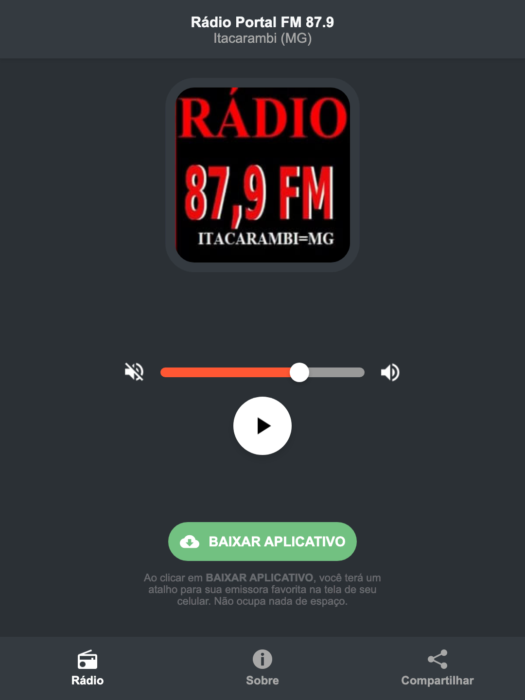 Screenshot do aplicativo da Rádio Portal FM 87.9