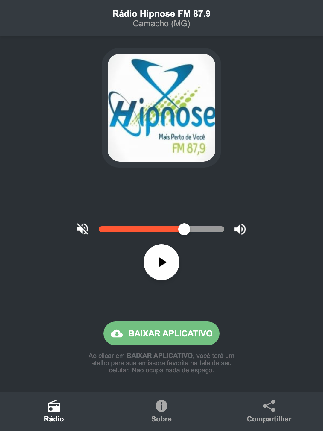 Screenshot do aplicativo da Rádio Hipnose FM 87.9