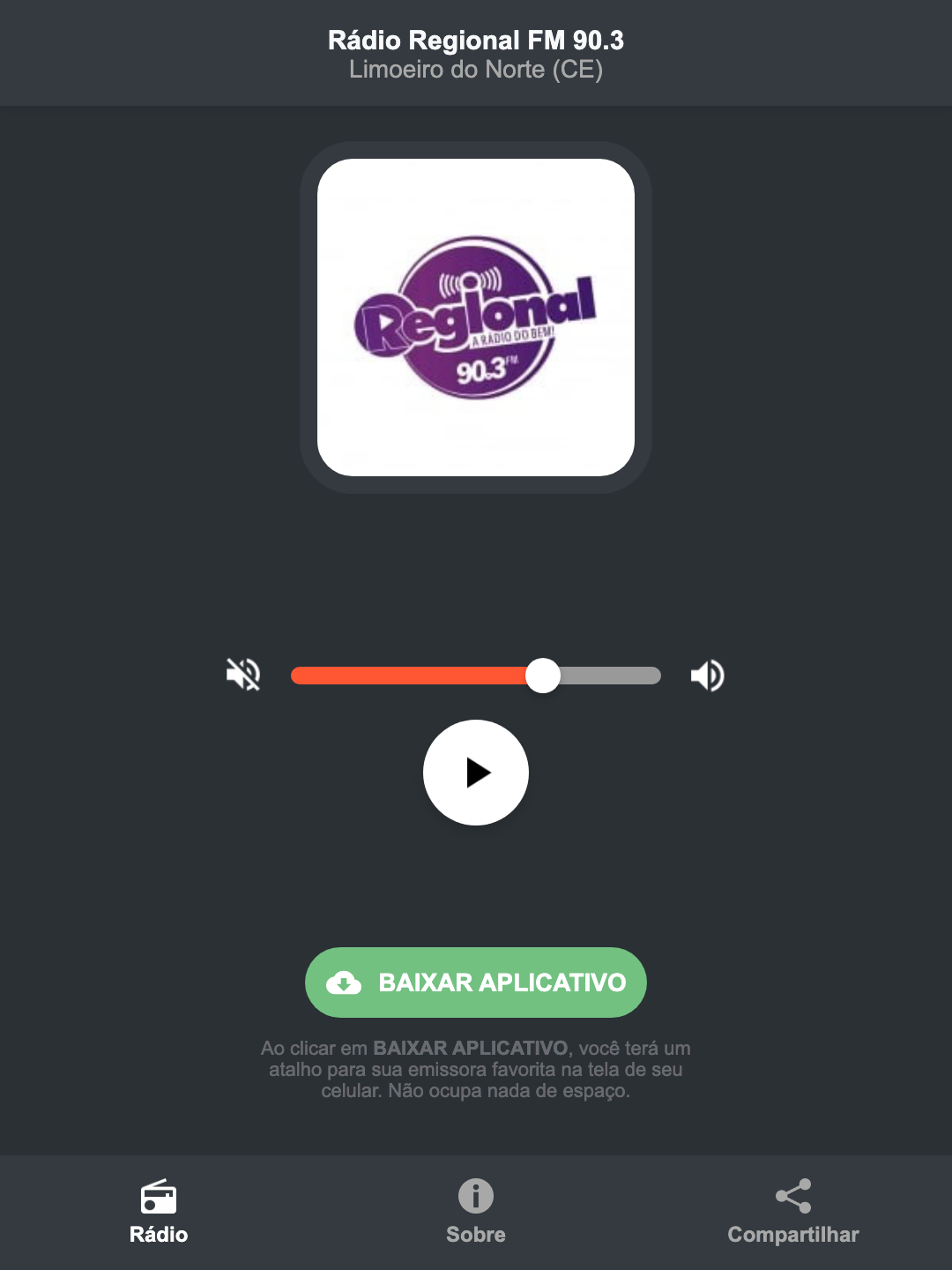 Screenshot do aplicativo da Rádio Regional FM 90.3