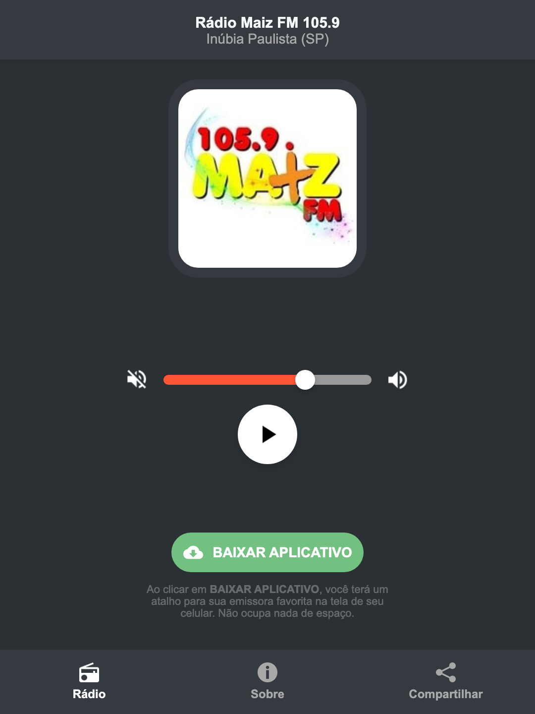 Screenshot do aplicativo da Rádio Maiz FM 105.9