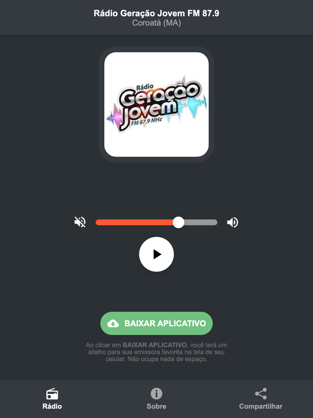 Screenshot do aplicativo da Rádio Geração Jovem FM 87.9
