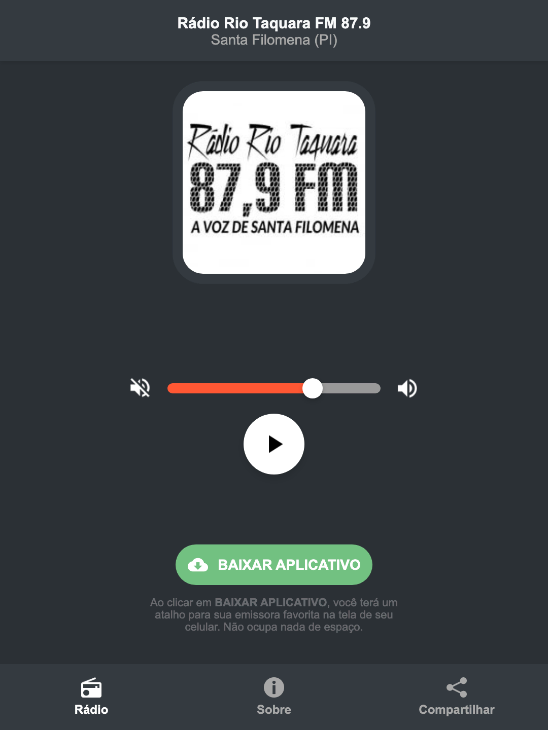 Screenshot do aplicativo da Rádio Rio Taquara FM 87.9