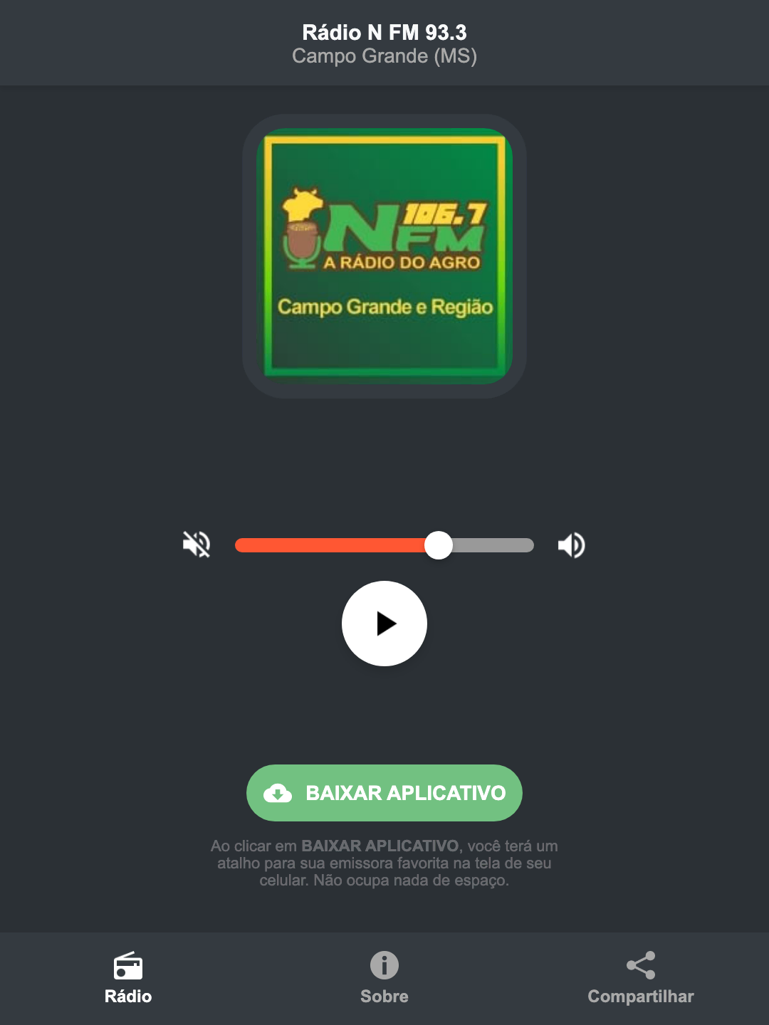 Screenshot do aplicativo da Rádio N FM 93.3