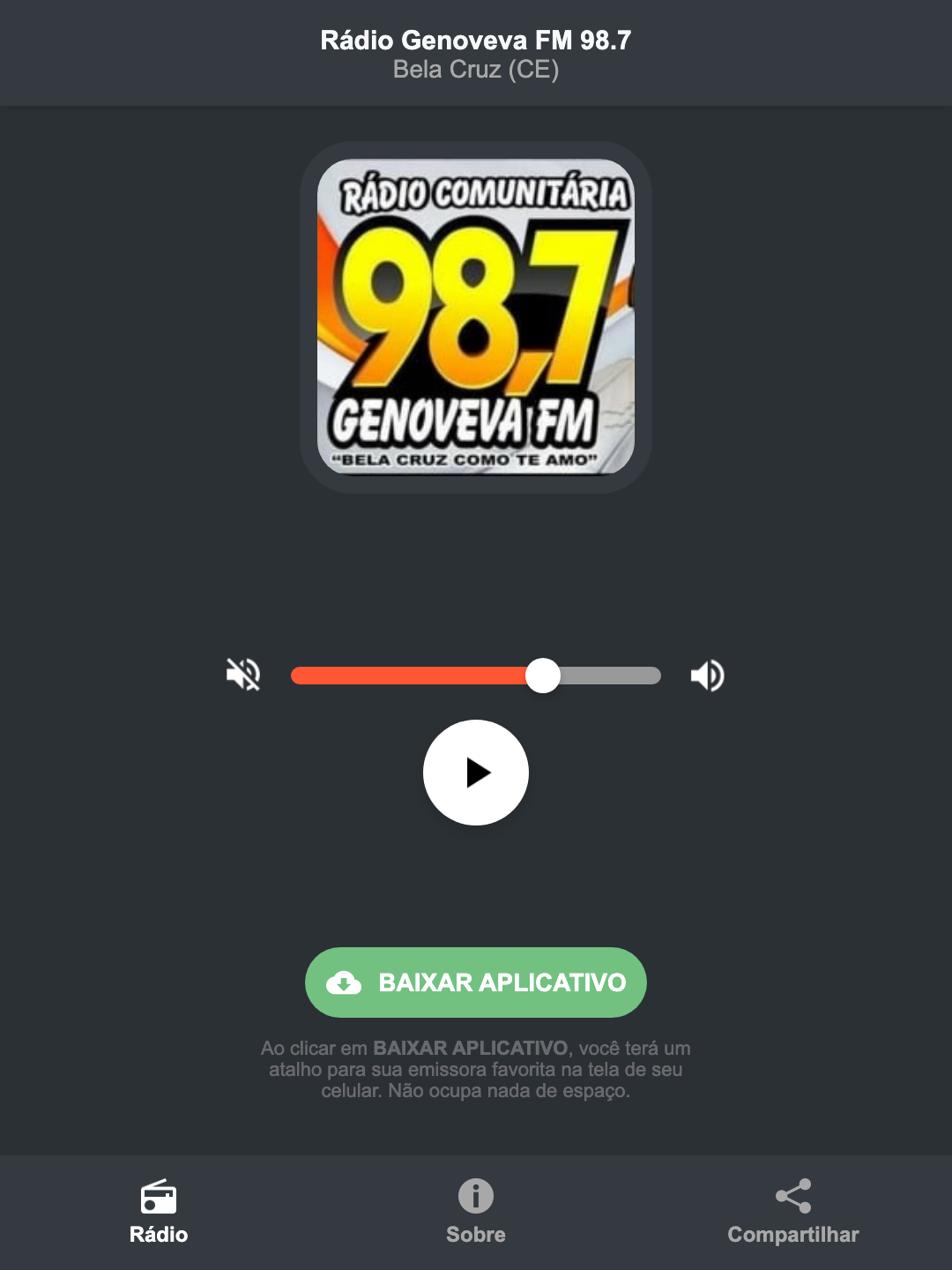 Screenshot do aplicativo da Rádio Genoveva FM 98.7