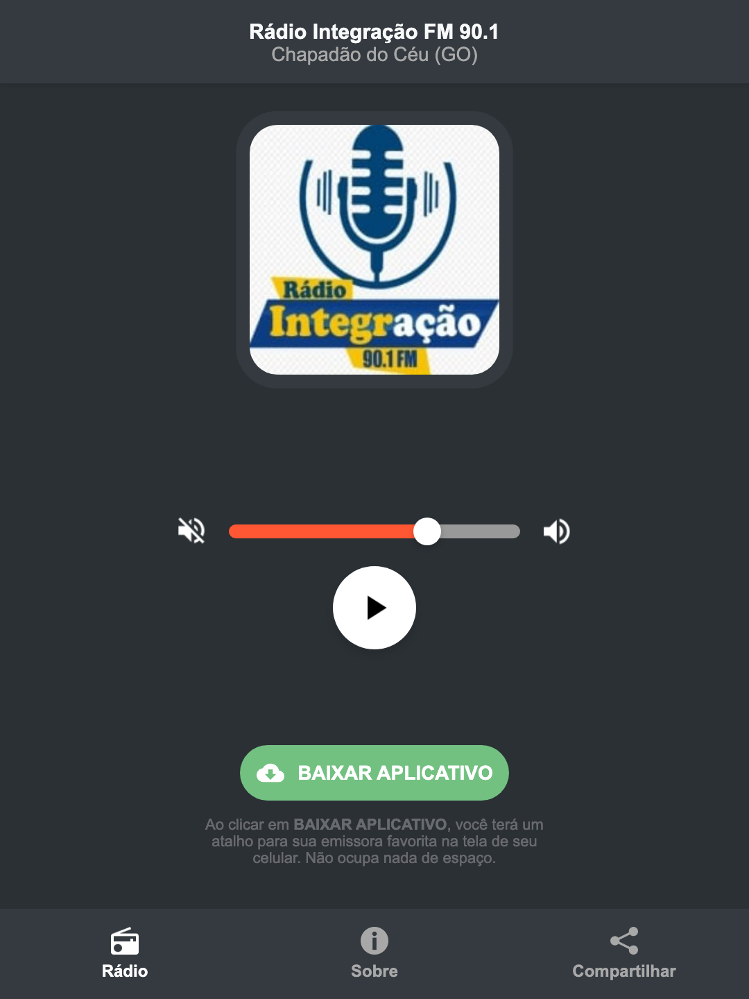 Screenshot do aplicativo da Rádio Integração FM 90.1