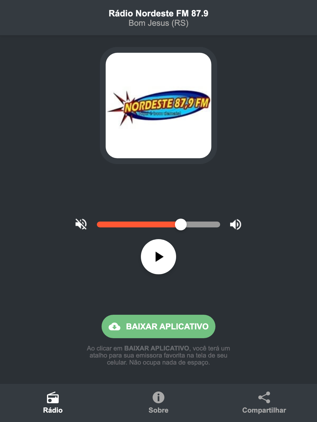 Screenshot do aplicativo da Rádio Nordeste FM 87.9