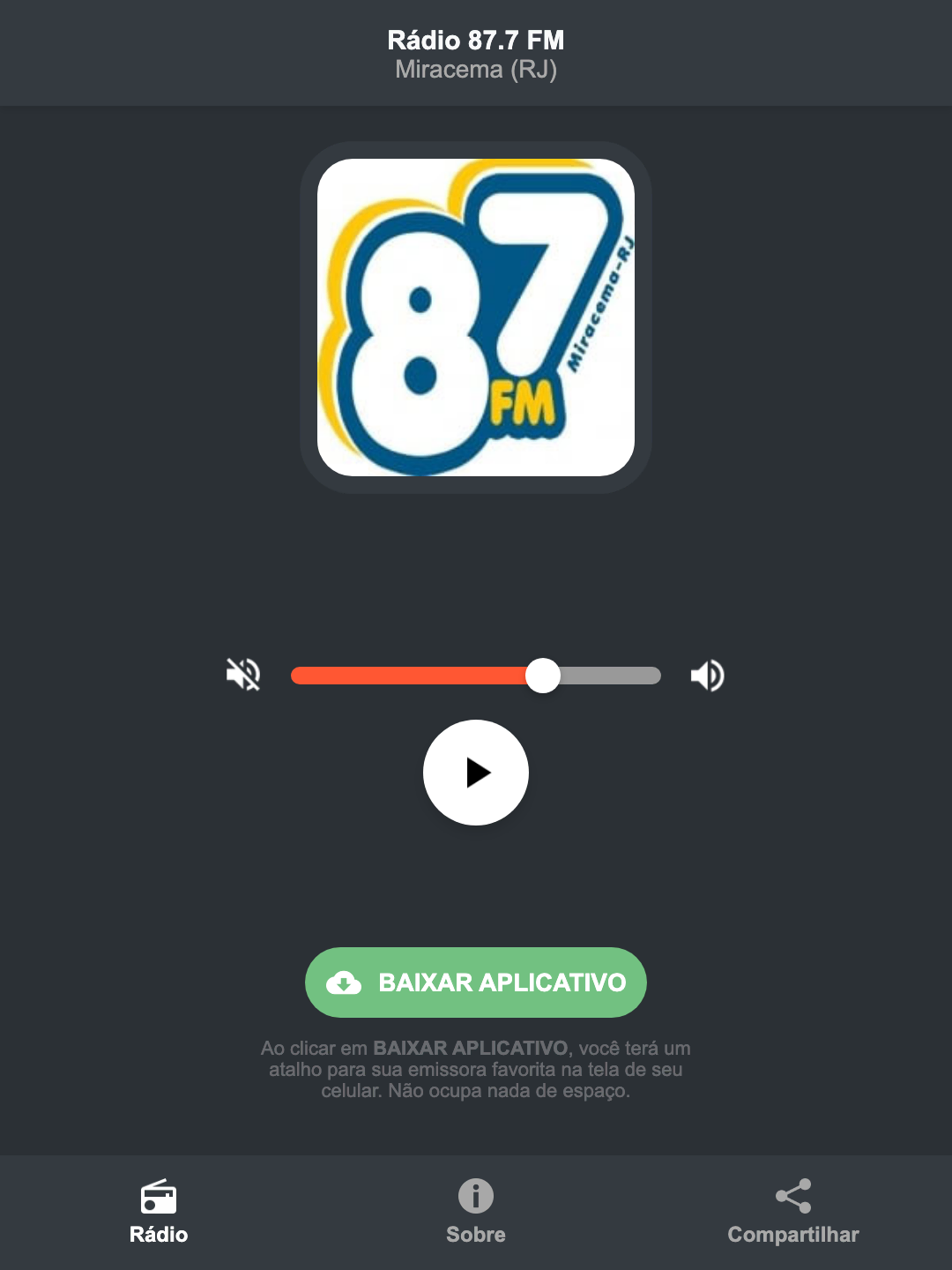Screenshot do aplicativo da Rádio 87.7 FM