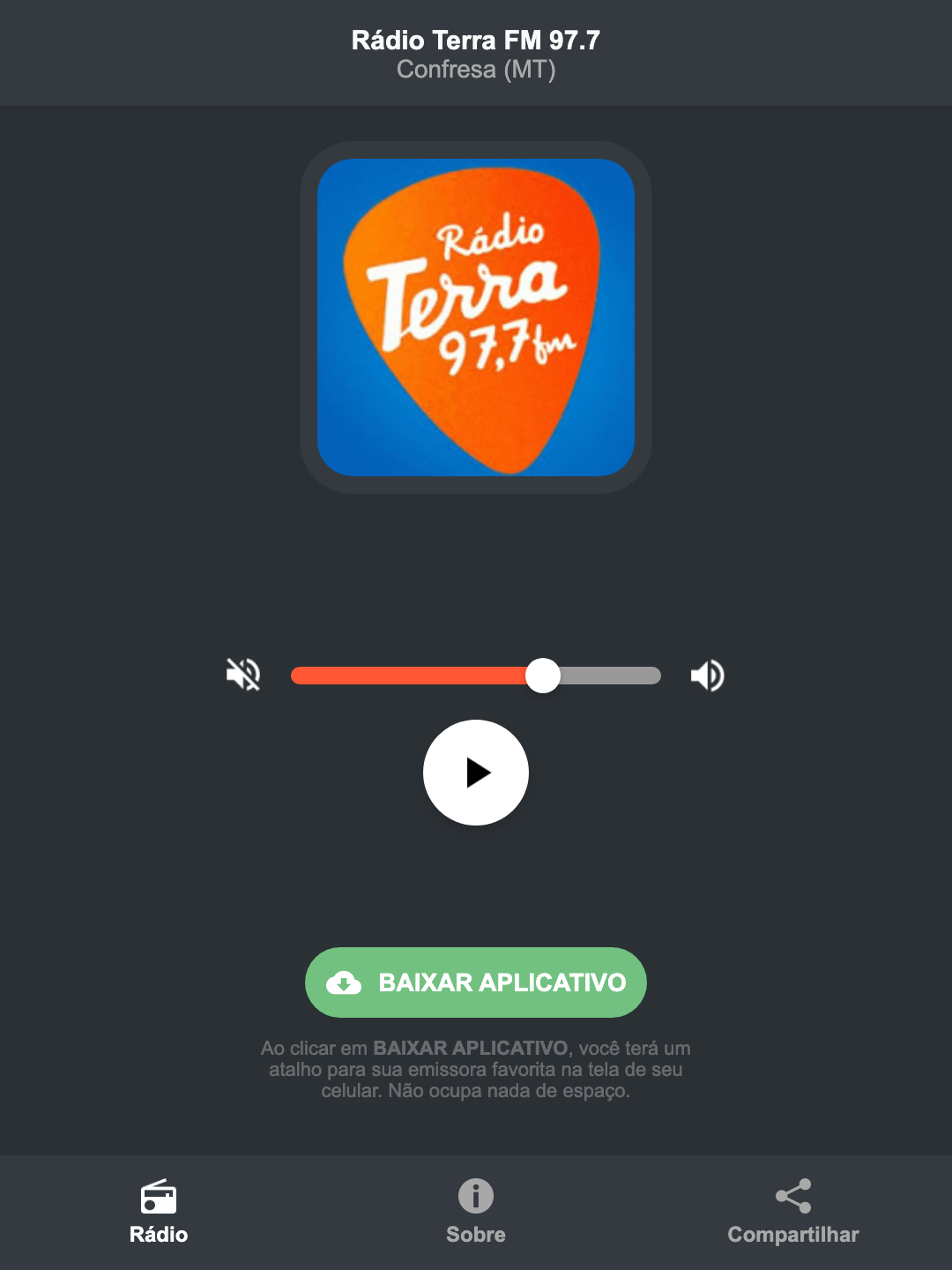 Screenshot do aplicativo da Rádio Terra FM 97.7