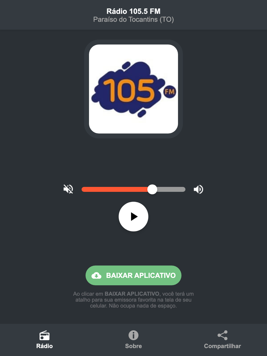 Screenshot do aplicativo da Rádio 105.5 FM
