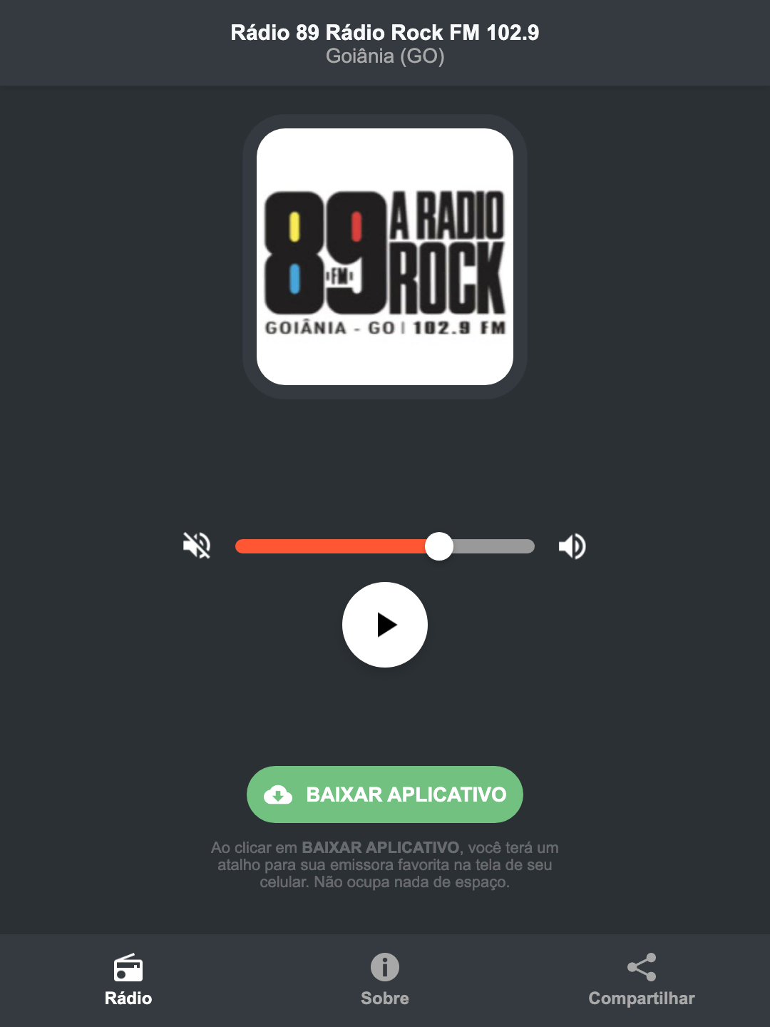 Screenshot do aplicativo da Rádio 89 Rádio Rock FM 102.9