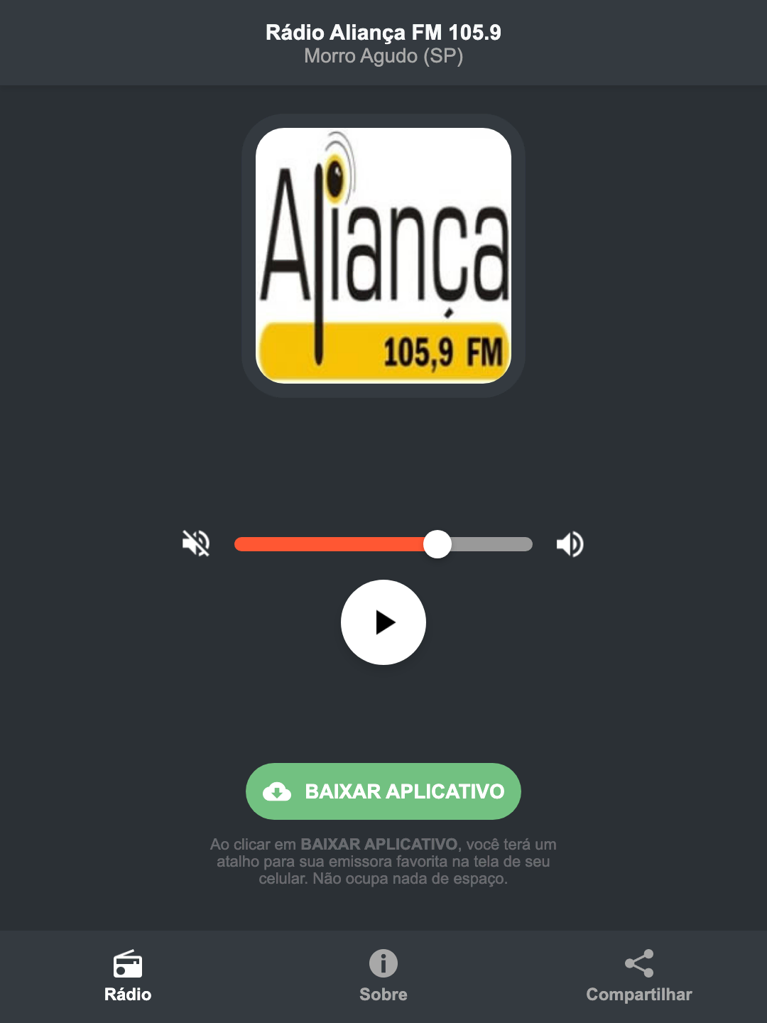 Screenshot do aplicativo da Rádio Aliança FM 105.9