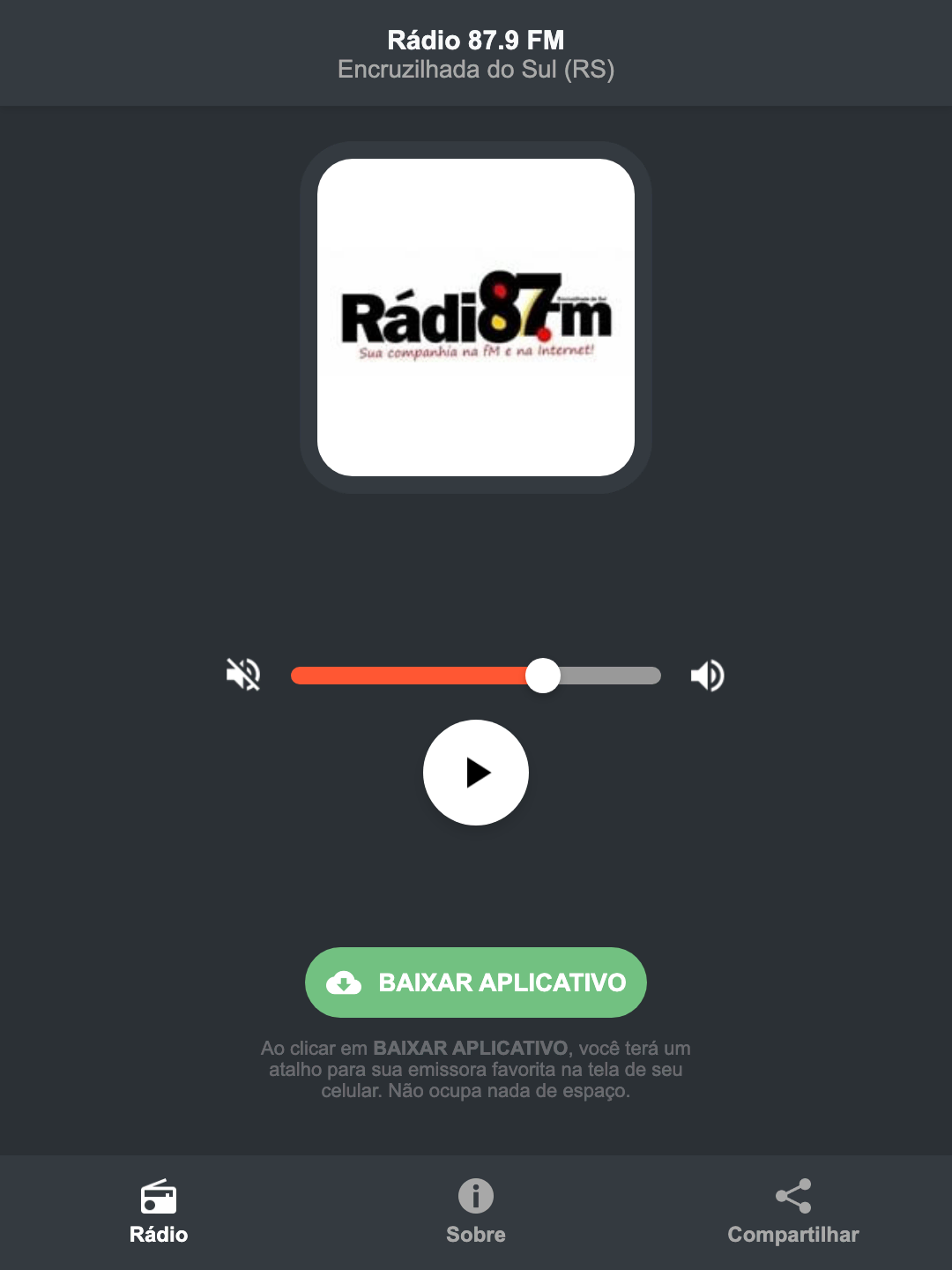 Screenshot do aplicativo da Rádio 87.9 FM