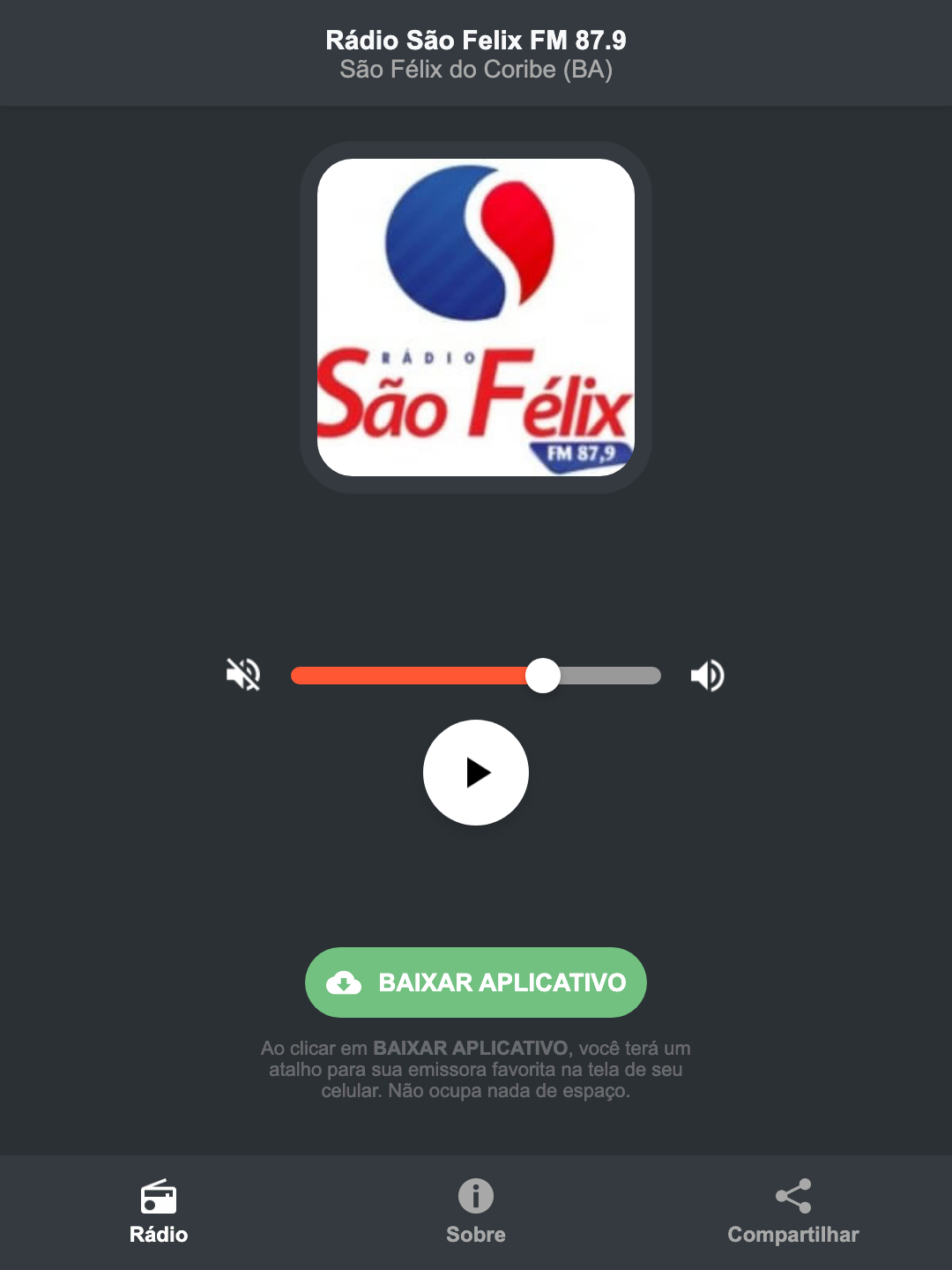 Screenshot do aplicativo da Rádio São Felix FM 87.9