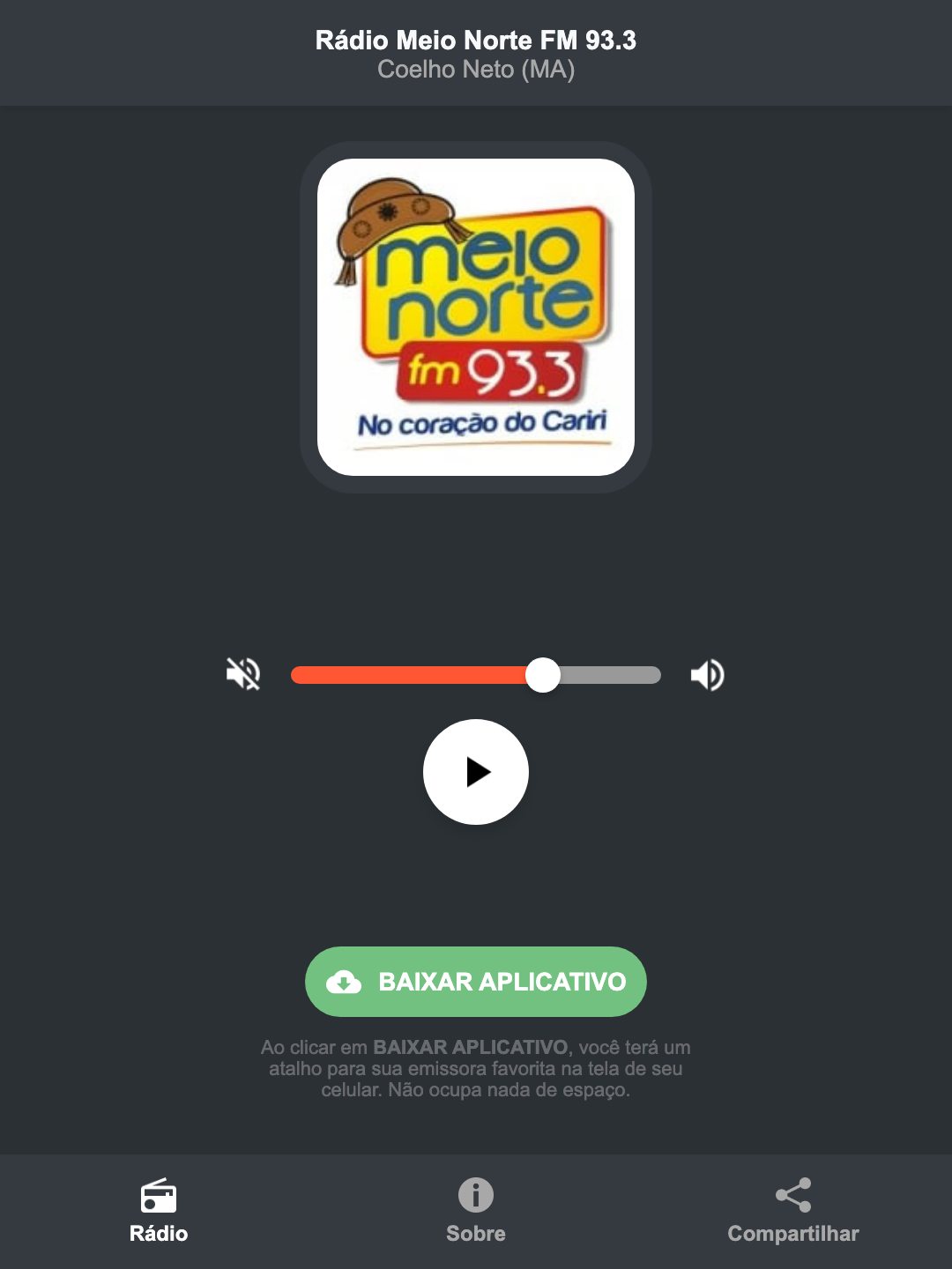 Screenshot do aplicativo da Rádio Meio Norte FM 93.3