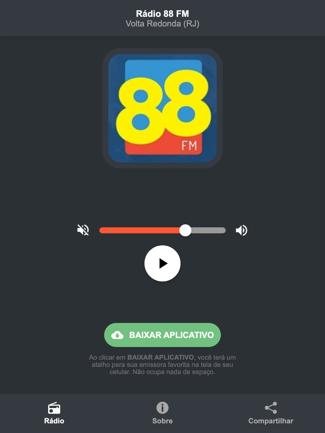 Screenshot do aplicativo da Rádio 88 FM