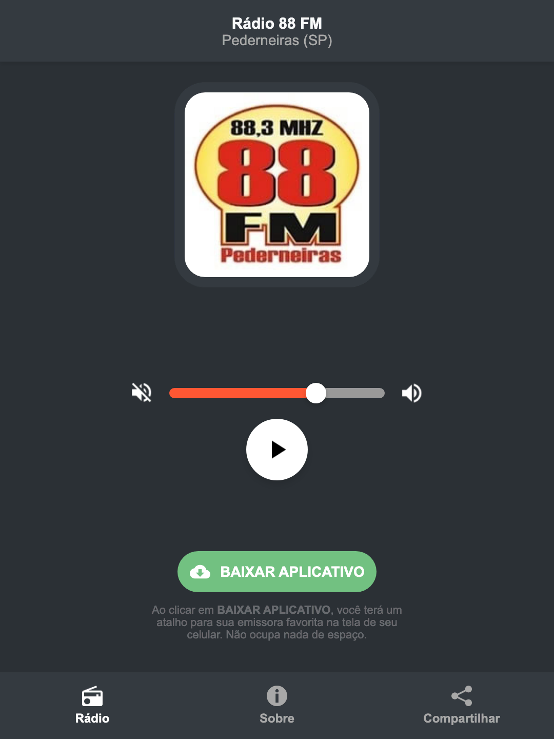 Screenshot do aplicativo da Rádio 88 FM