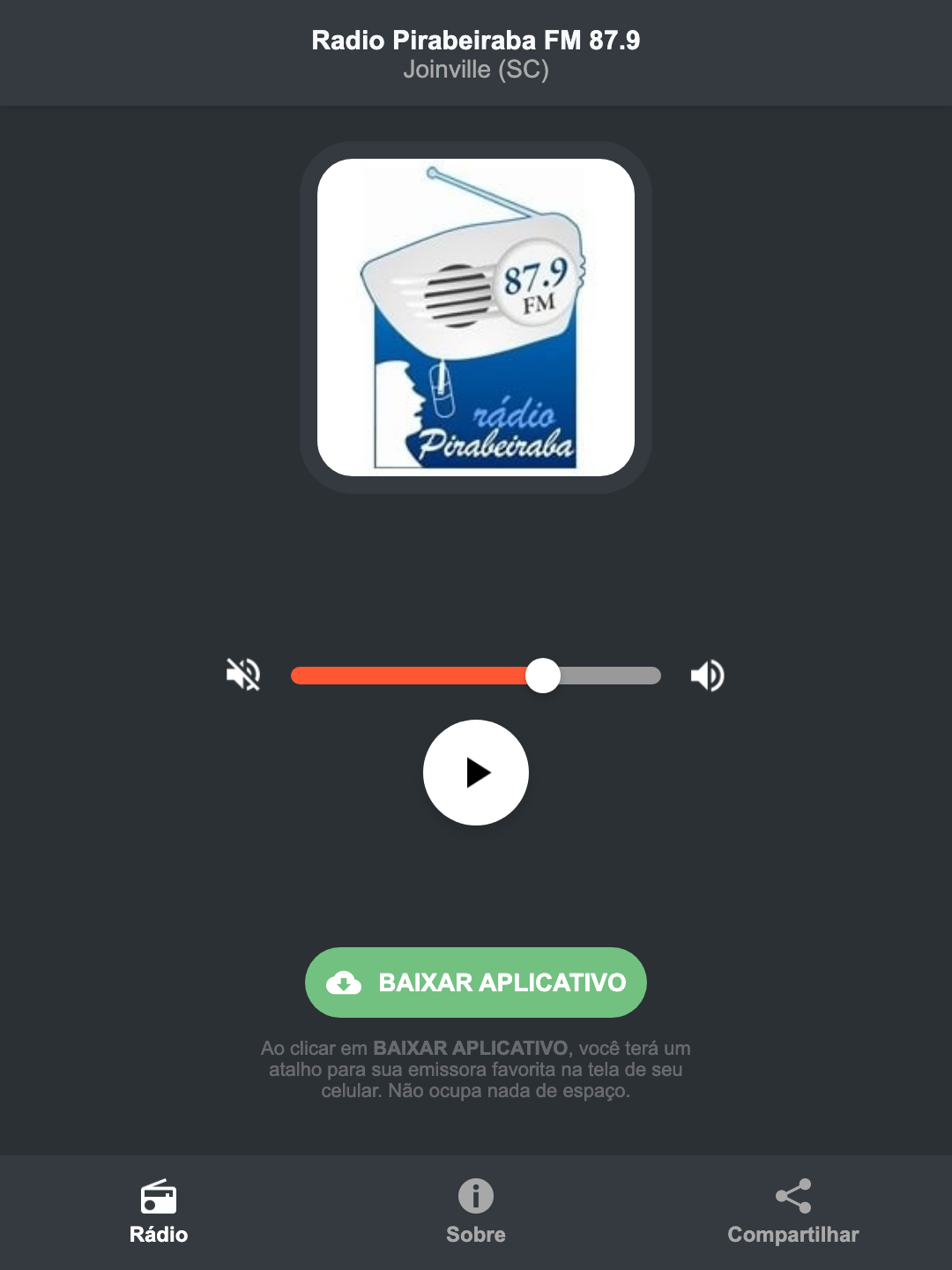 Screenshot do aplicativo da Radio Pirabeiraba FM 87.9