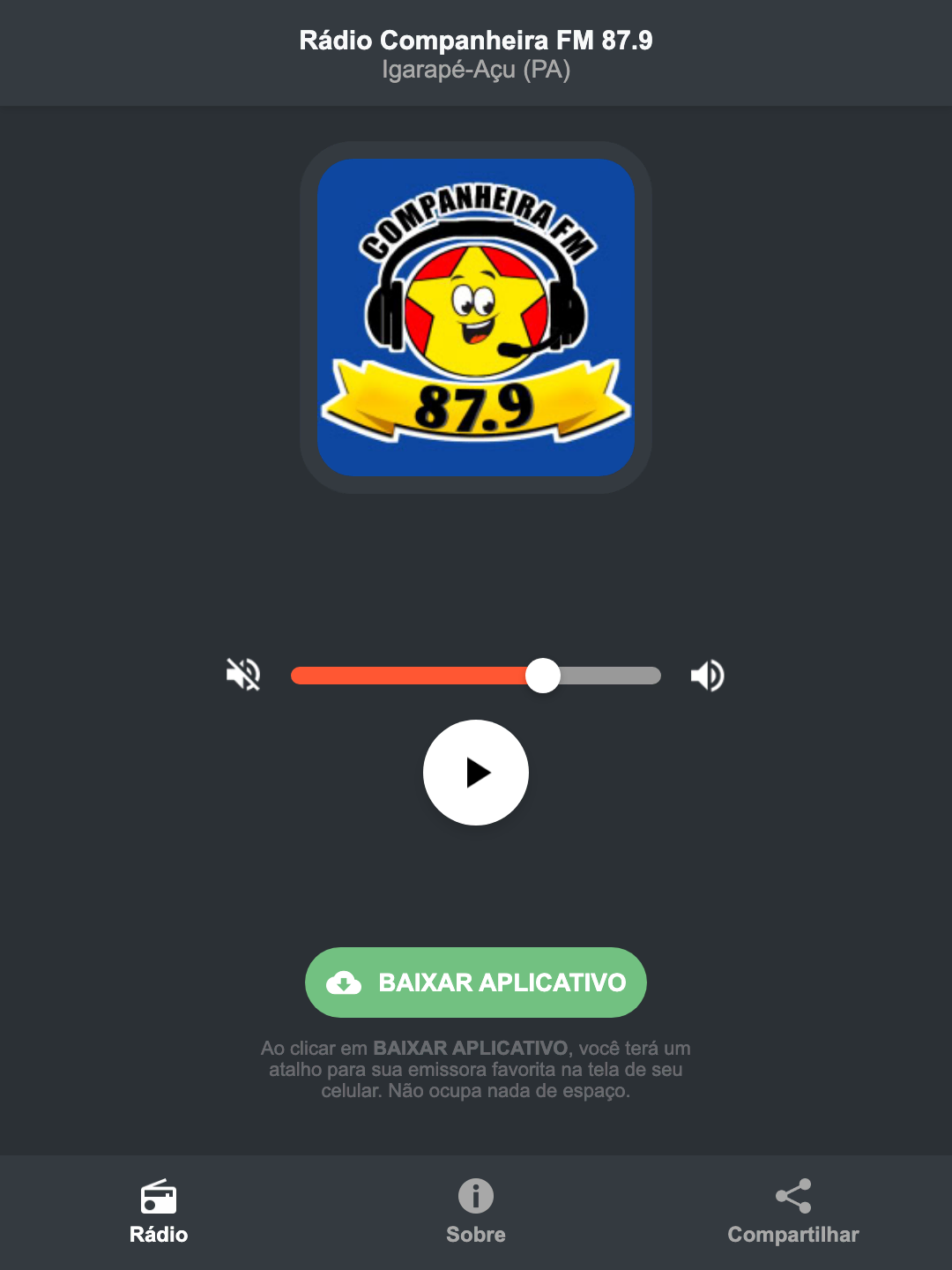 Screenshot do aplicativo da Rádio Companheira FM 87.9