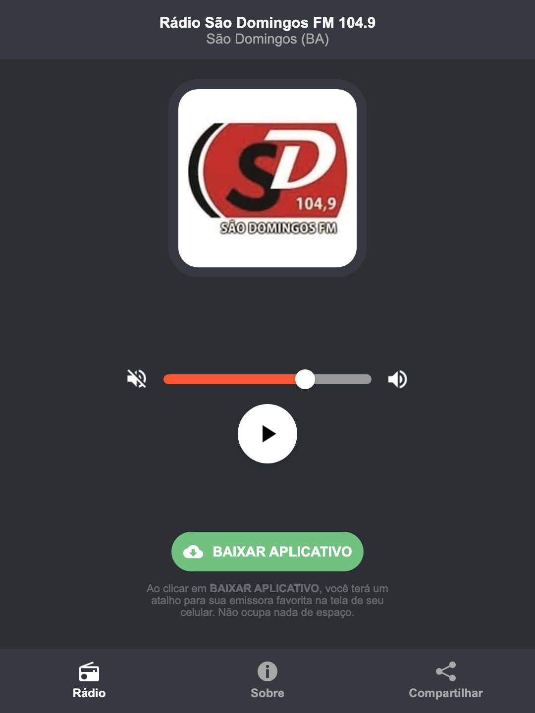 Screenshot do aplicativo da Rádio São Domingos FM 104.9