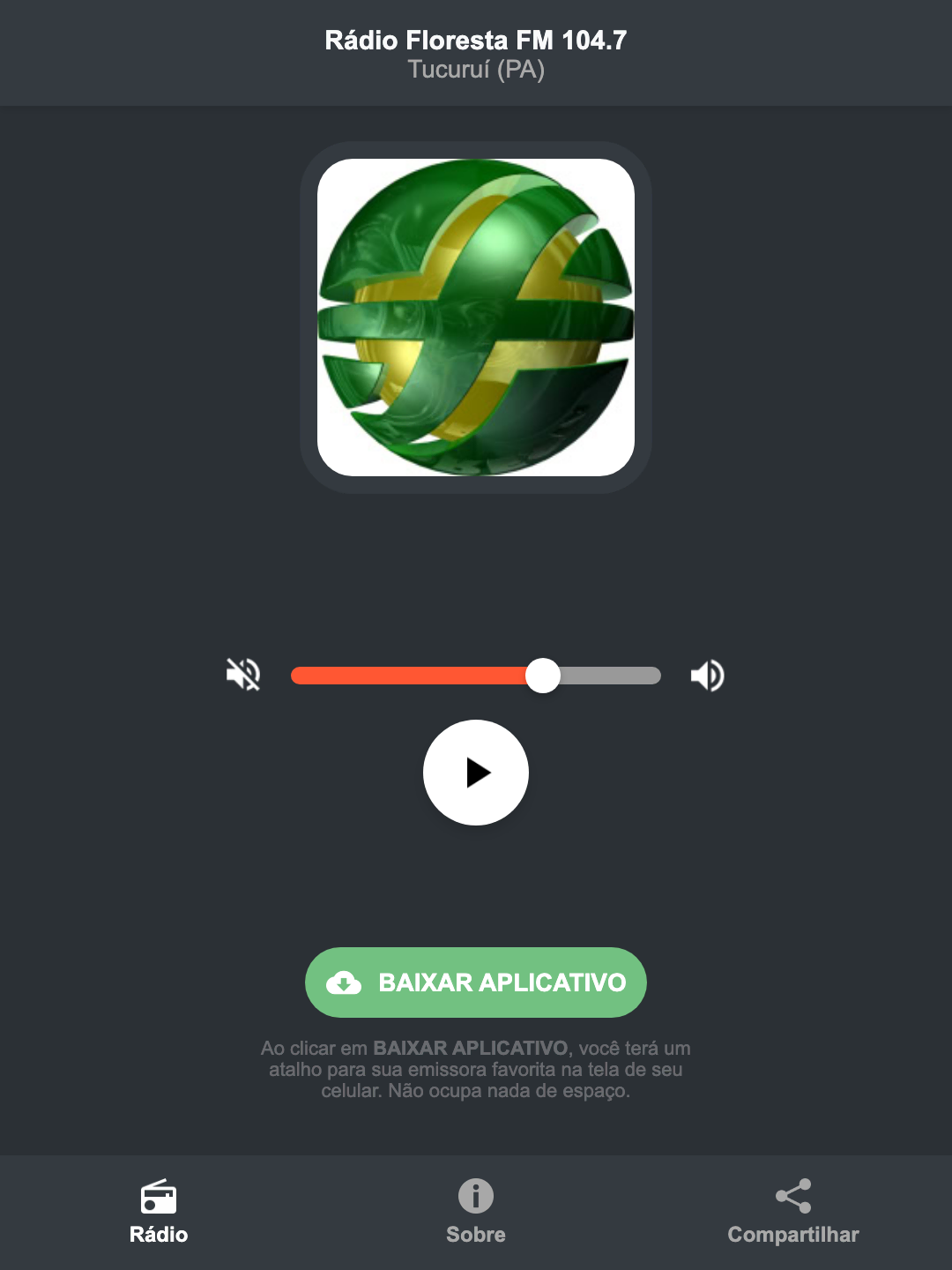 Screenshot do aplicativo da Rádio Floresta FM 104.7