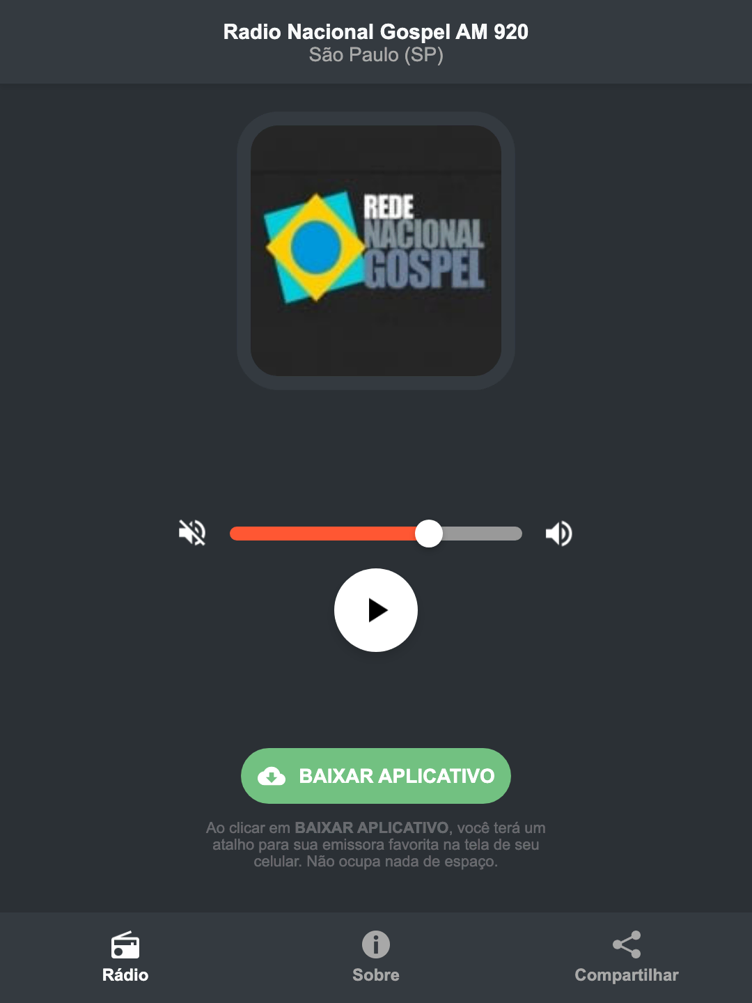 Screenshot do aplicativo da Radio Nacional Gospel AM 920
