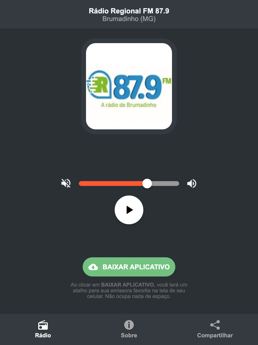 Screenshot do aplicativo da Rádio Regional FM 87.9