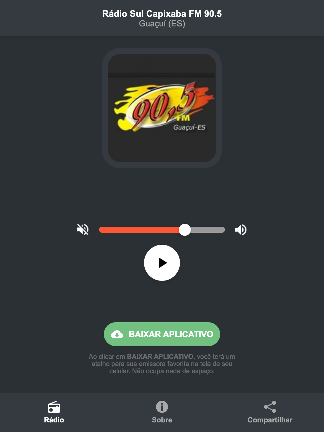 Screenshot do aplicativo da Rádio Sul Capixaba FM 90.5
