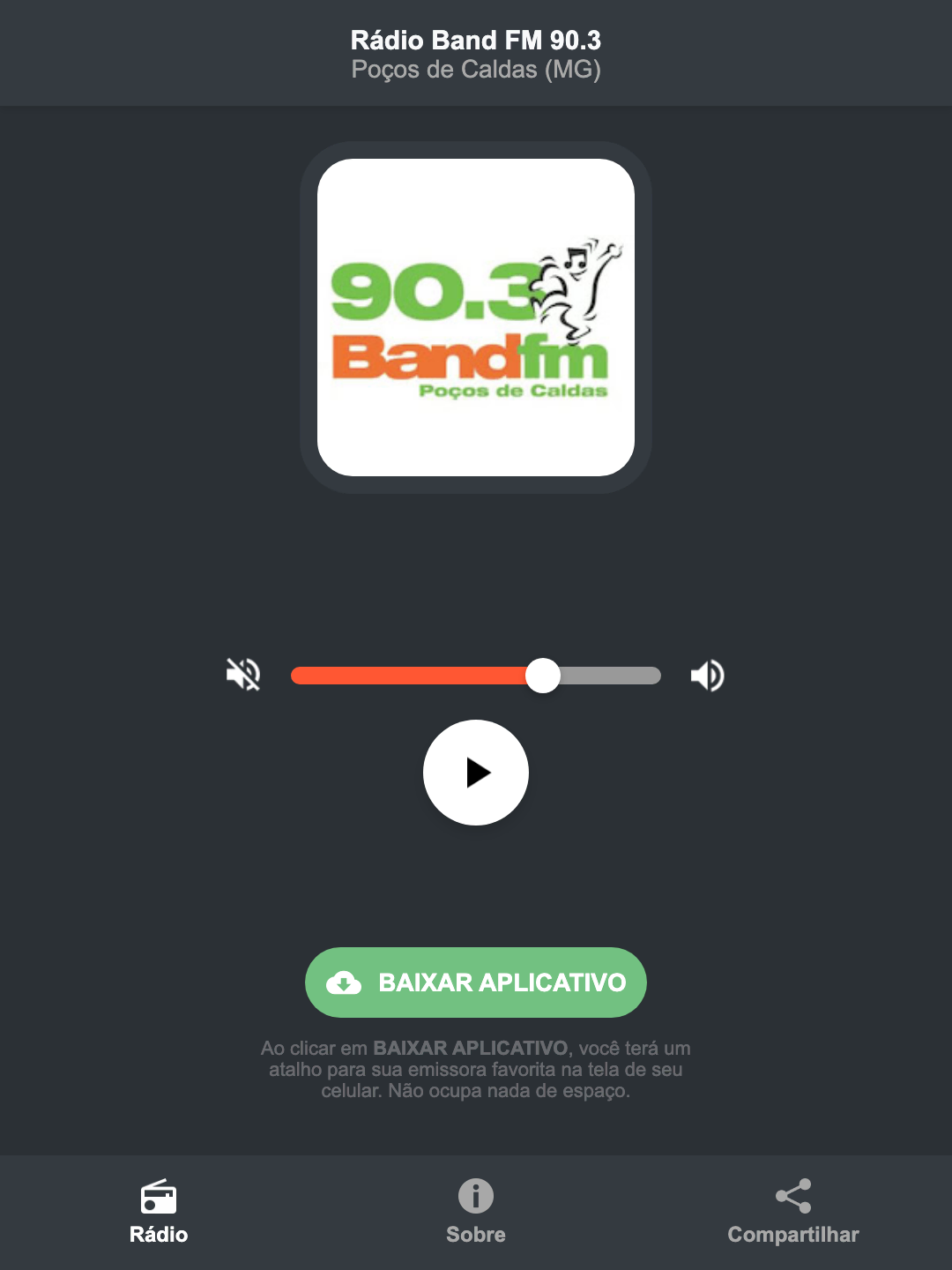 Screenshot do aplicativo da Rádio Band FM 90.3