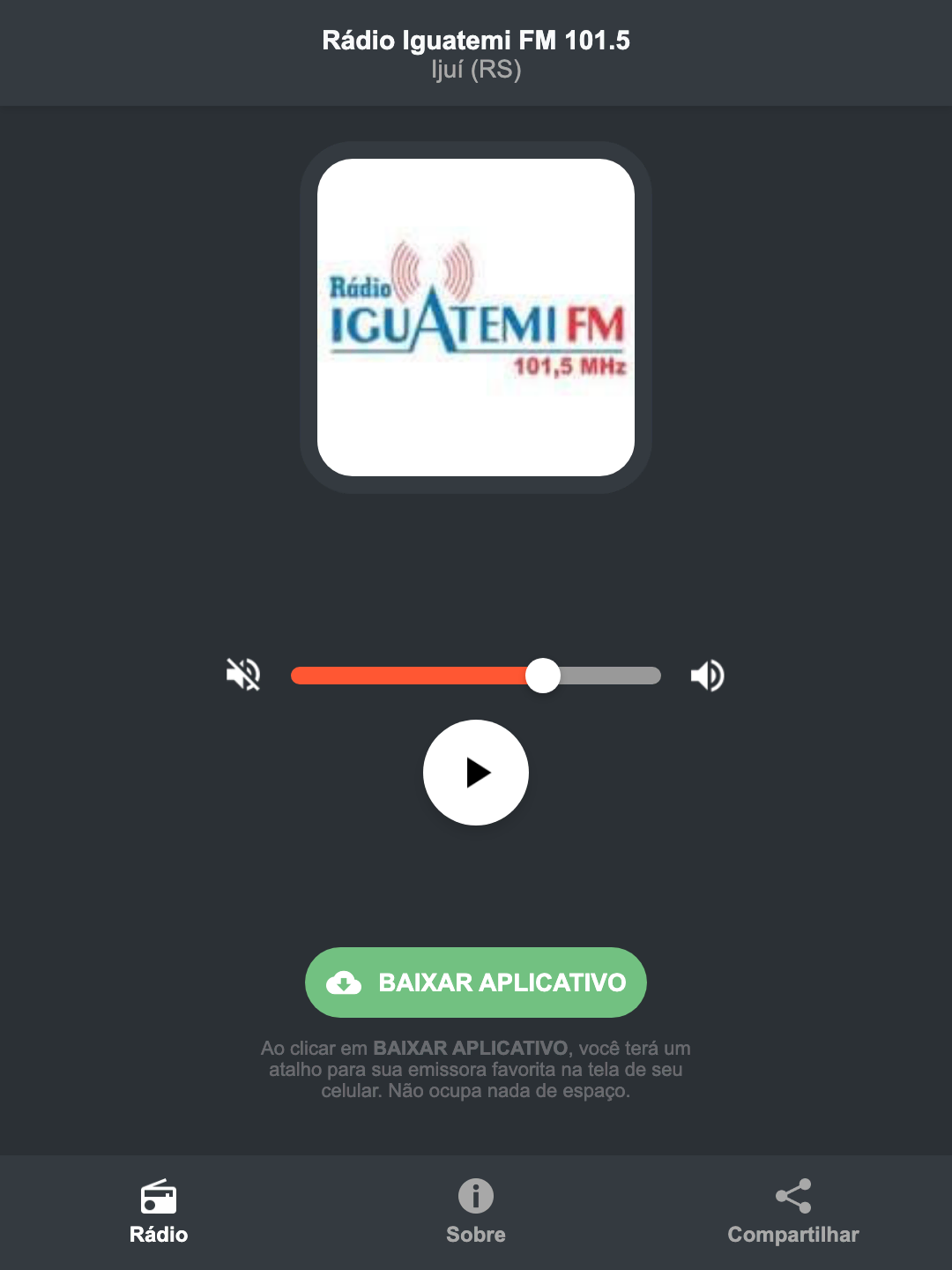 Screenshot do aplicativo da Rádio Iguatemi FM 101.5