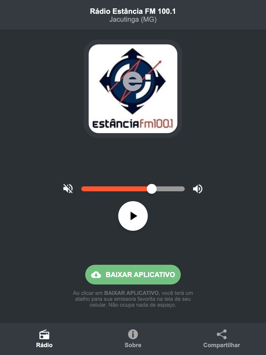 Screenshot do aplicativo da Rádio Estância FM 100.1