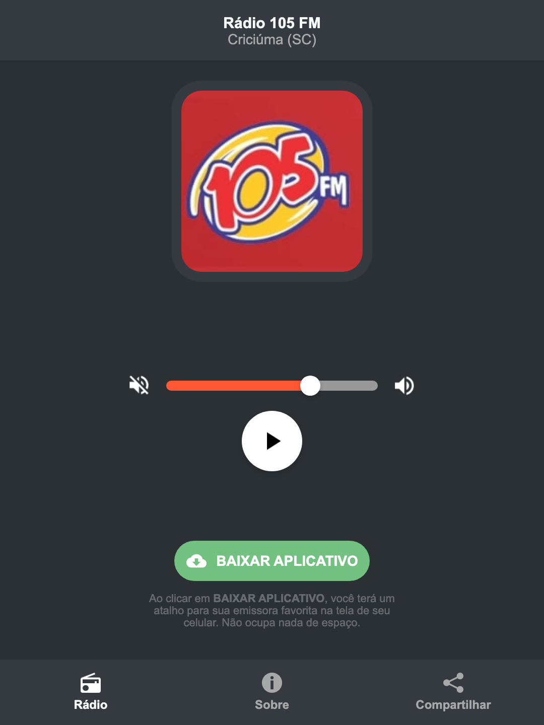 Screenshot do aplicativo da Rádio 105 FM