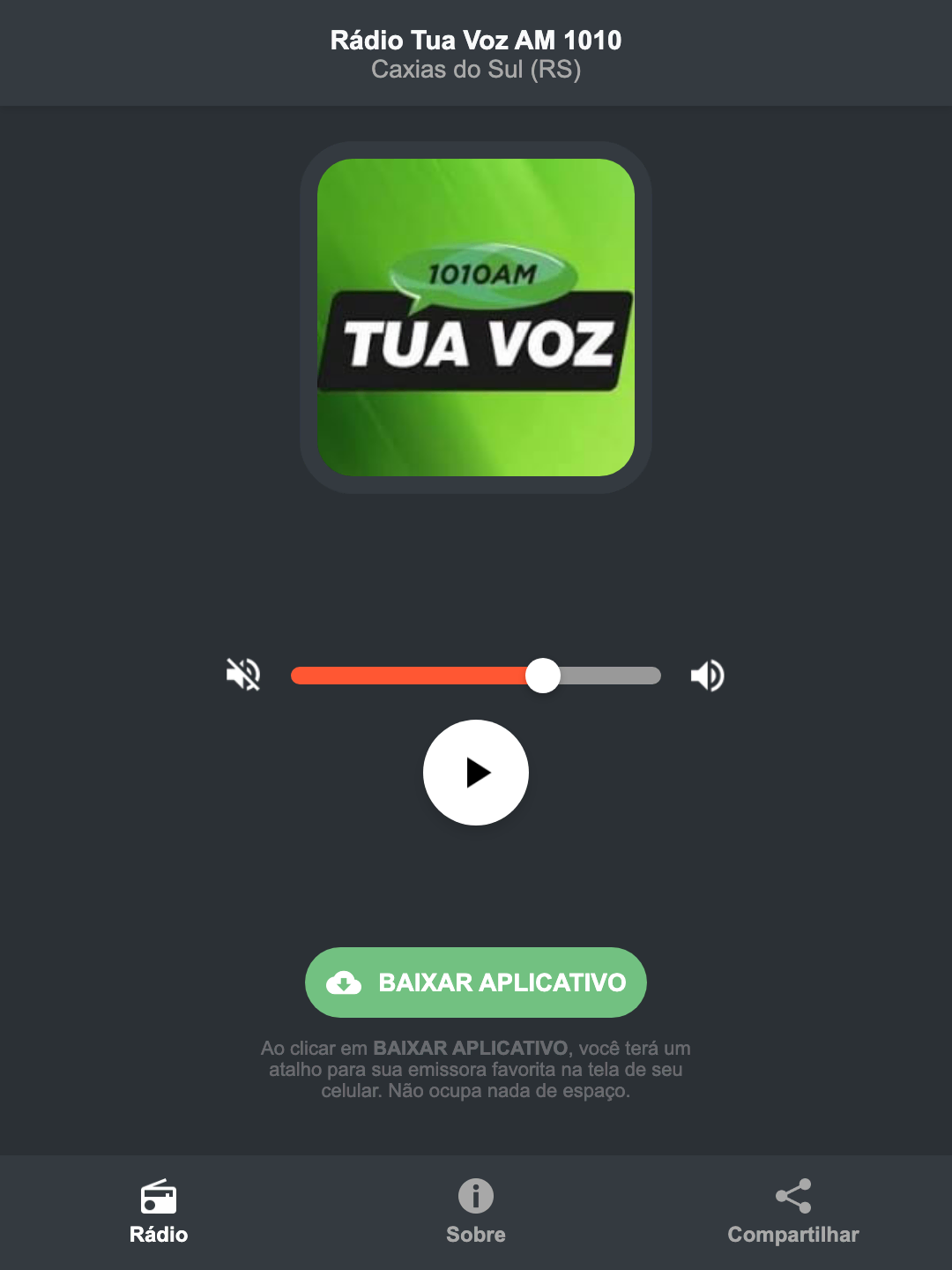 Screenshot do aplicativo da Rádio Tua Voz AM 1010
