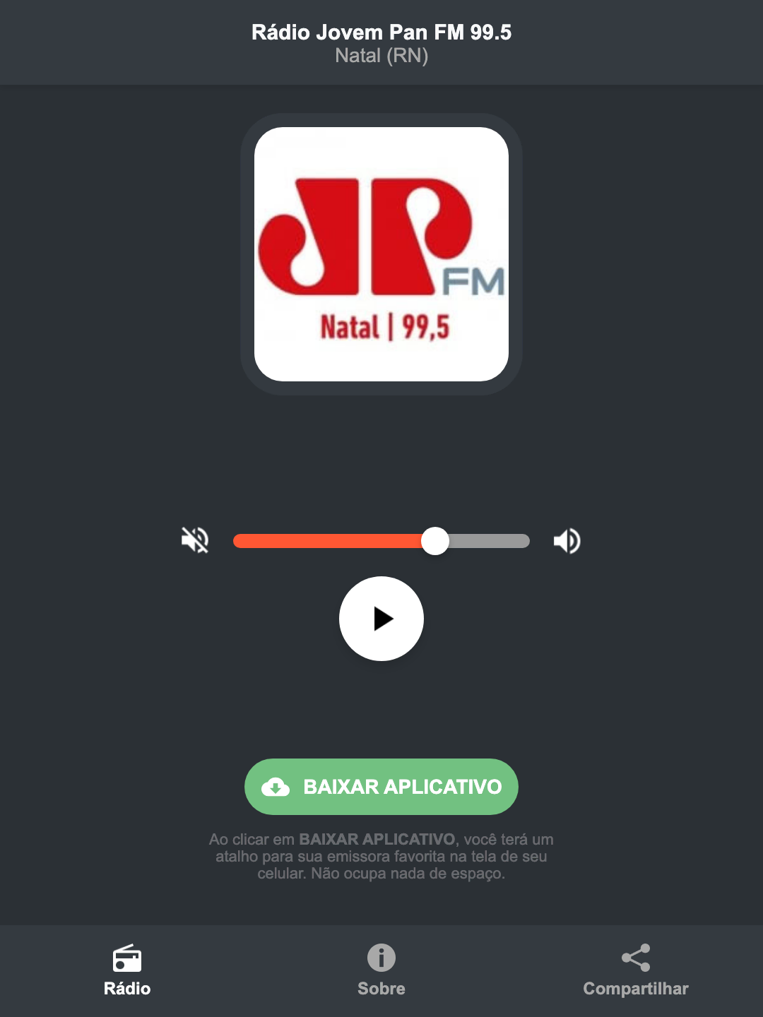 Screenshot do aplicativo da Rádio Jovem Pan FM 99.5