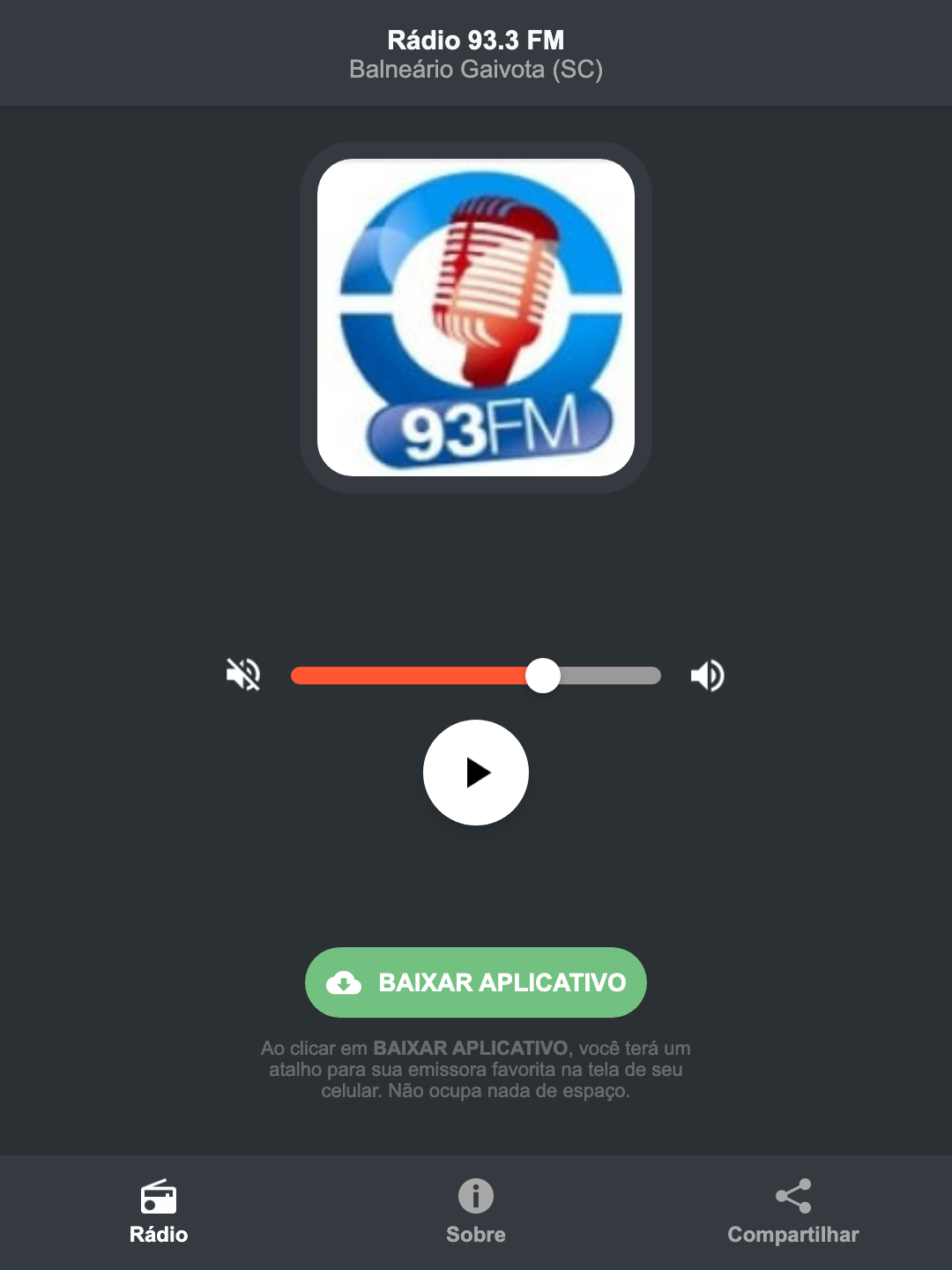 Screenshot do aplicativo da Rádio 93.3 FM