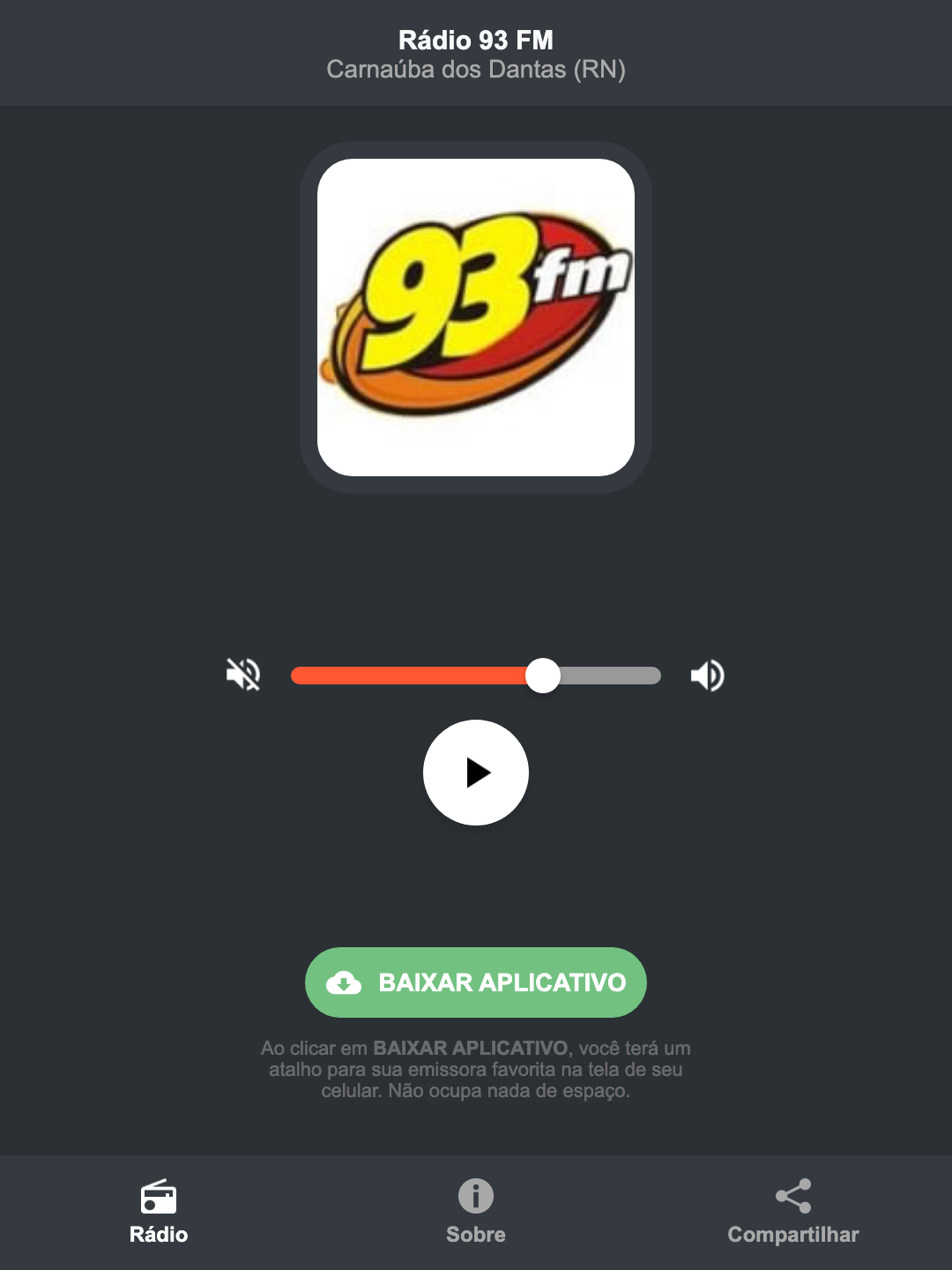 Screenshot do aplicativo da Rádio 93 FM