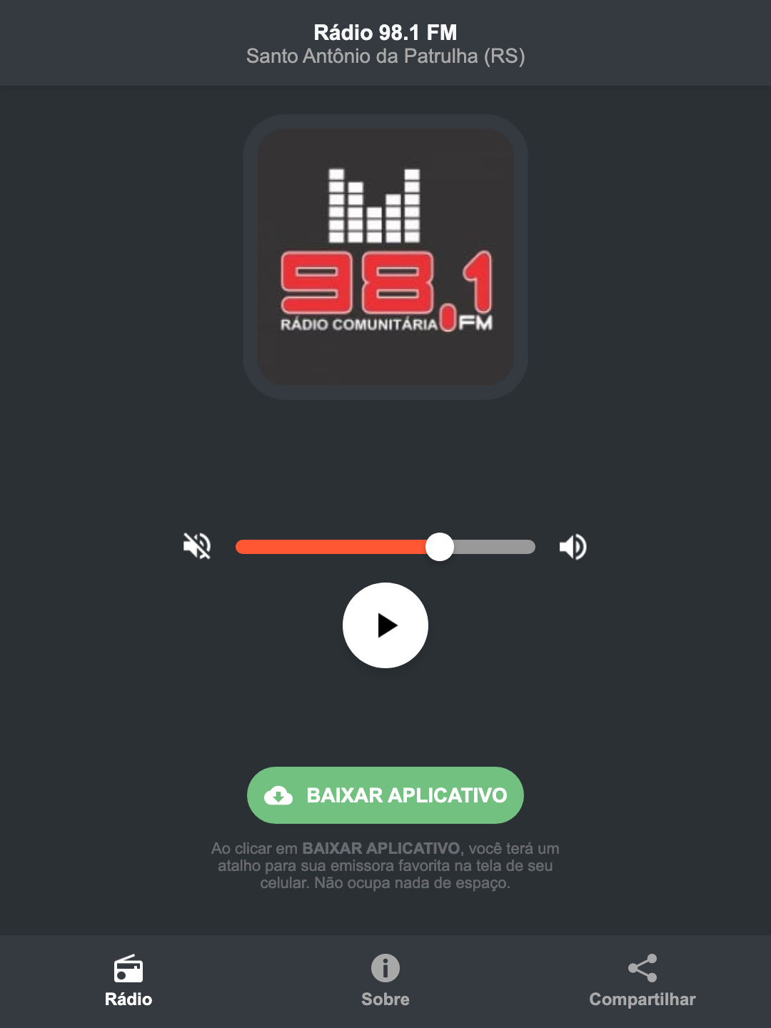Screenshot do aplicativo da Rádio 98.1 FM