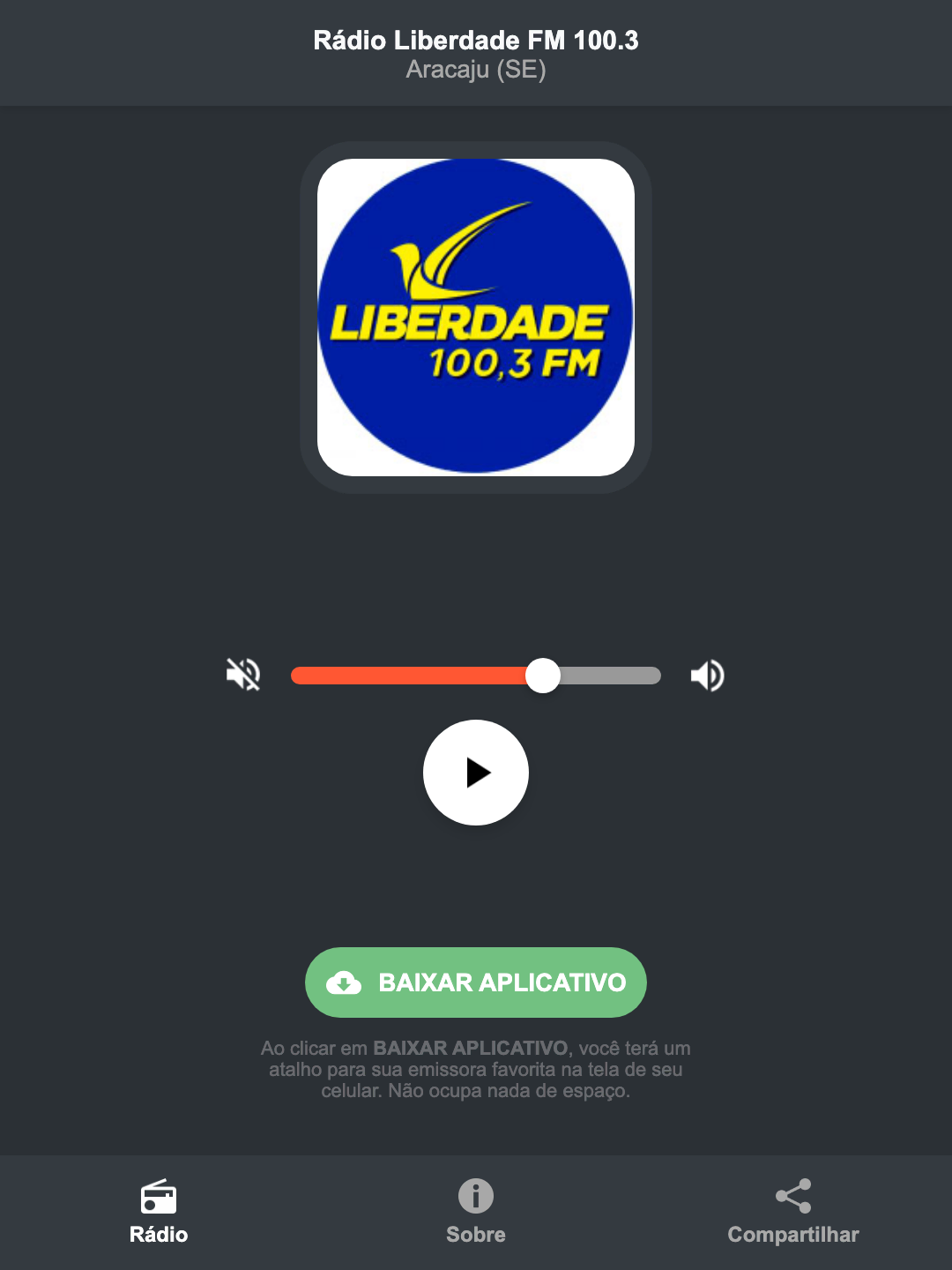 Screenshot do aplicativo da Rádio Liberdade FM 100.3