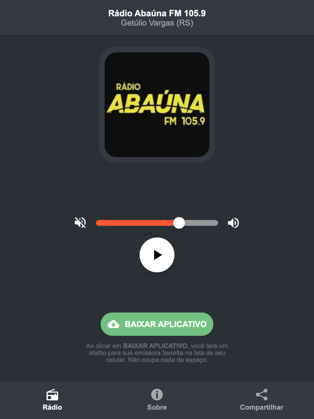 Screenshot do aplicativo da Rádio Abaúna FM 105.9
