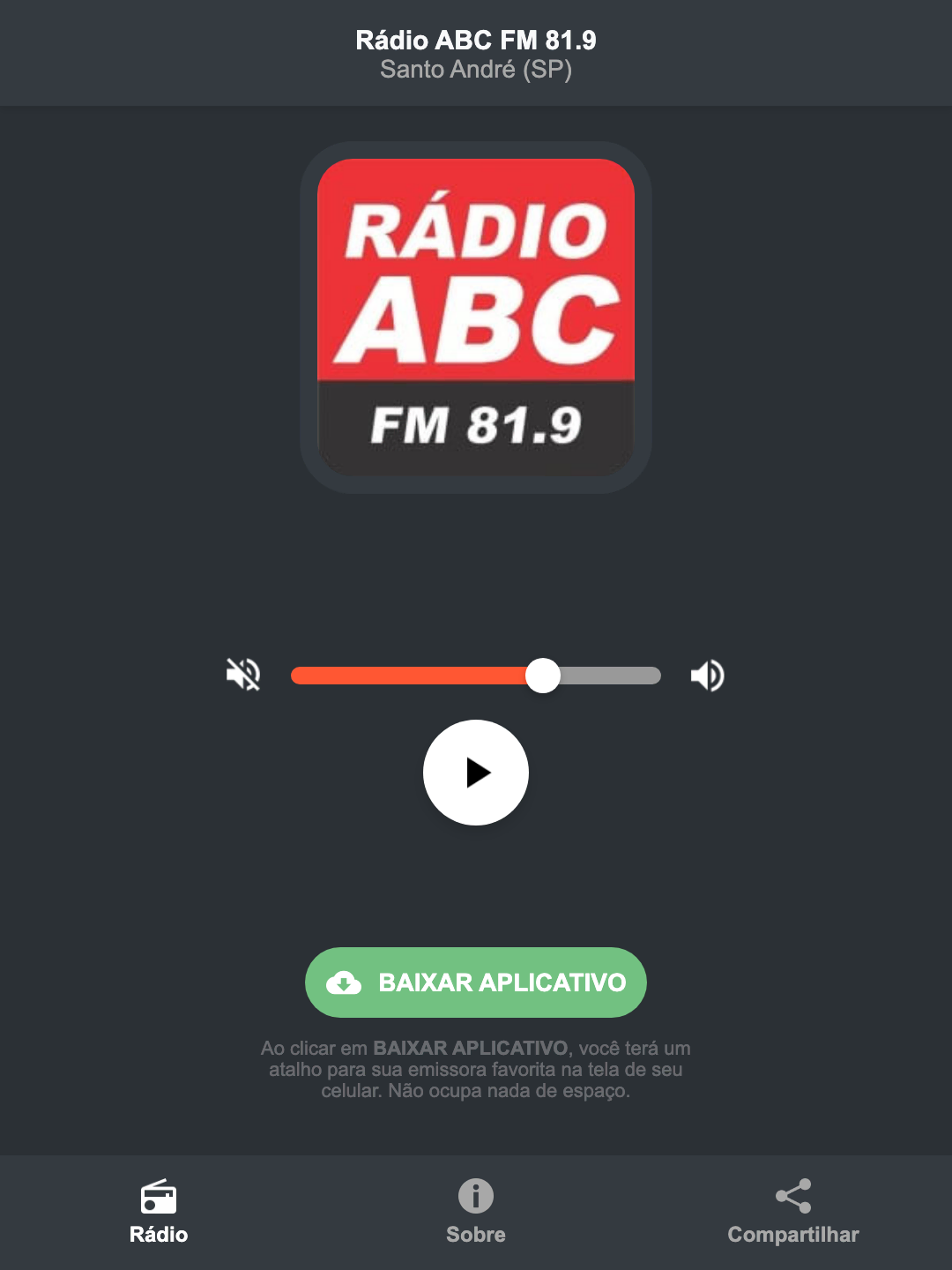 Screenshot do aplicativo da Rádio ABC FM 81.9