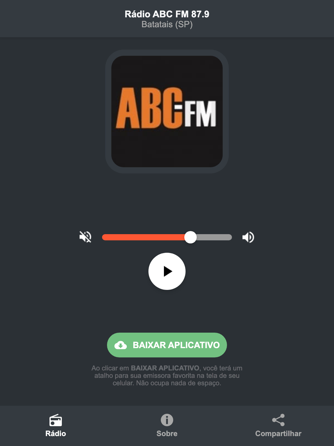 Screenshot do aplicativo da Rádio ABC FM 87.9