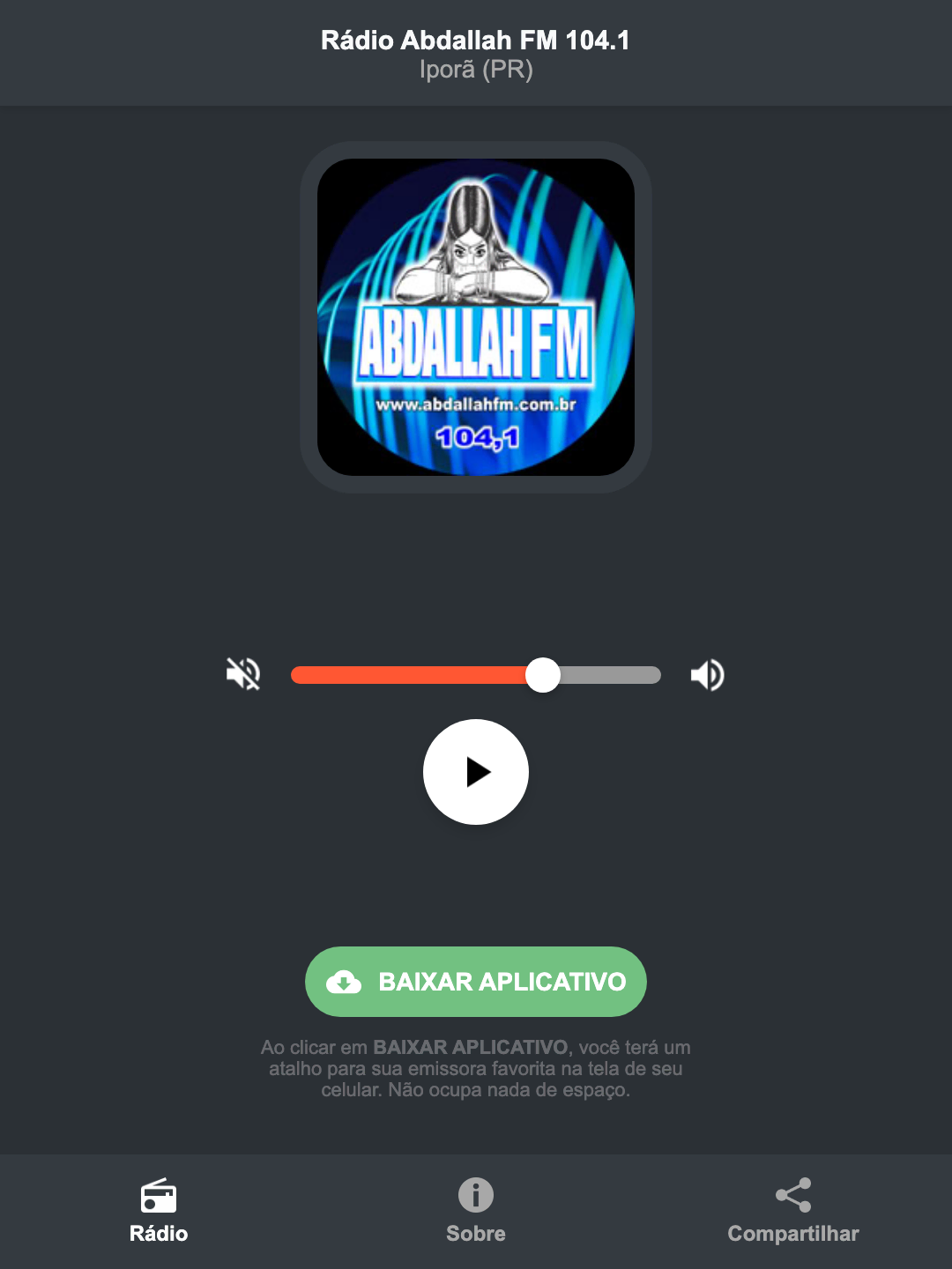 Screenshot do aplicativo da Rádio Abdallah FM 104.1