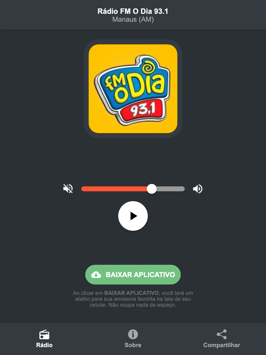 Screenshot do aplicativo da Rádio FM O Dia 93.1