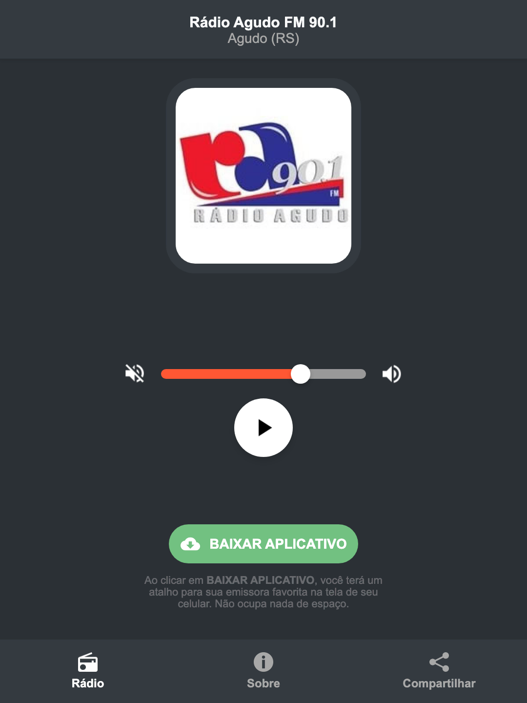 Screenshot do aplicativo da Rádio Agudo FM 90.1