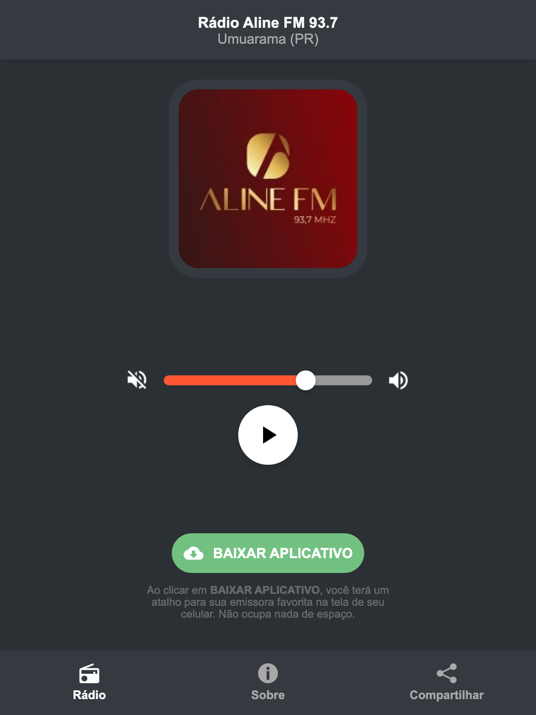 Screenshot do aplicativo da Rádio Aline FM 93.7
