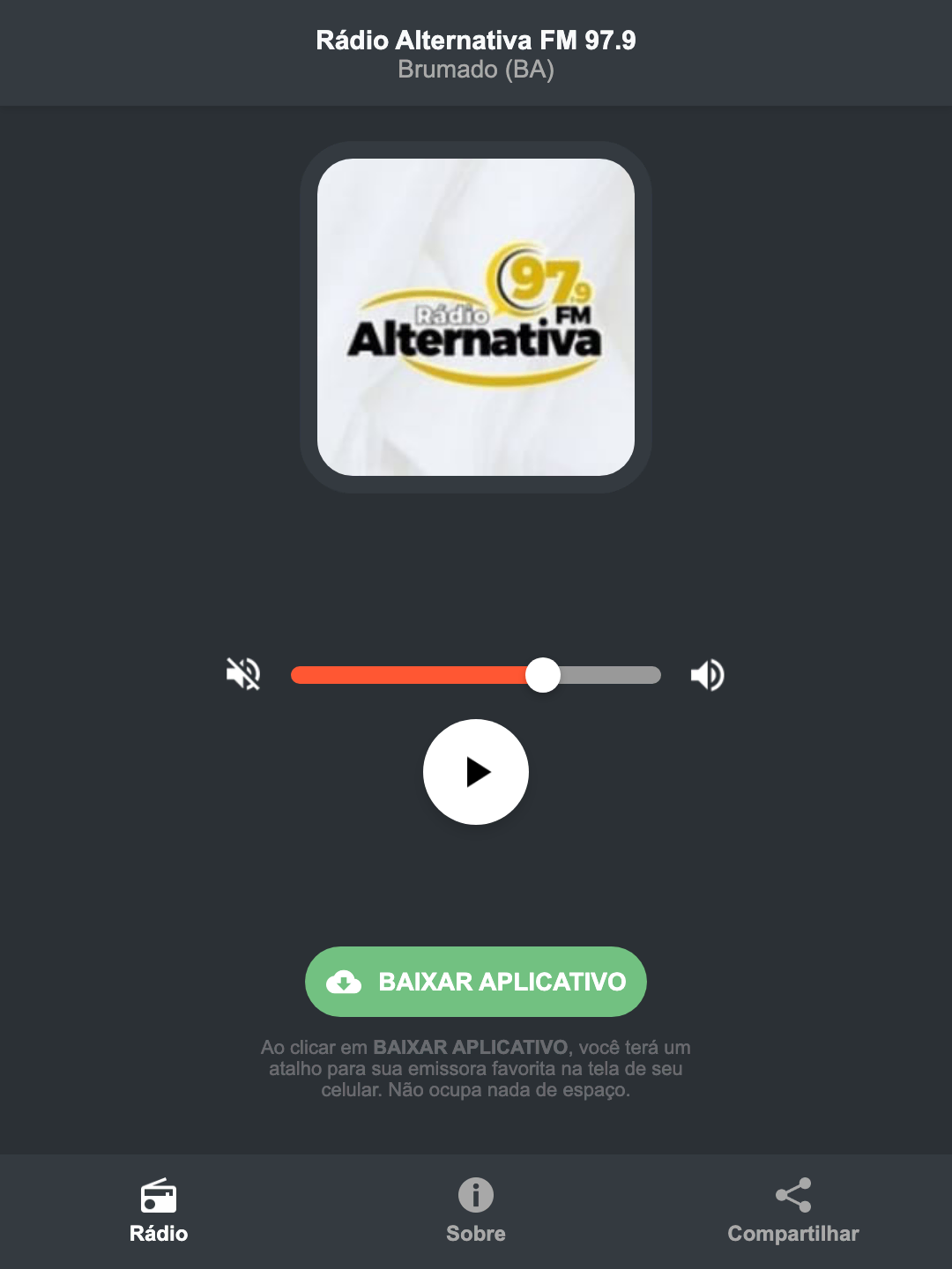 Screenshot do aplicativo da Rádio Alternativa FM 97.9