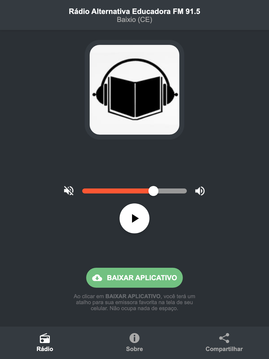 Screenshot do aplicativo da Rádio Alternativa Educadora FM 91.5