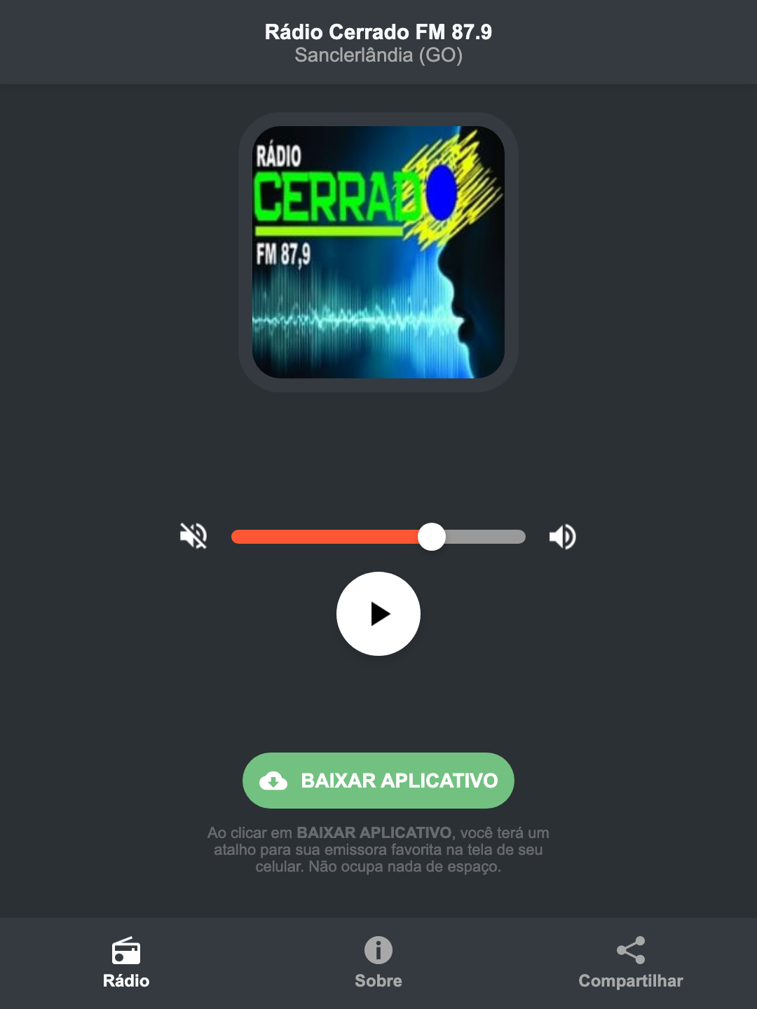 Screenshot do aplicativo da Rádio Cerrado FM 87.9