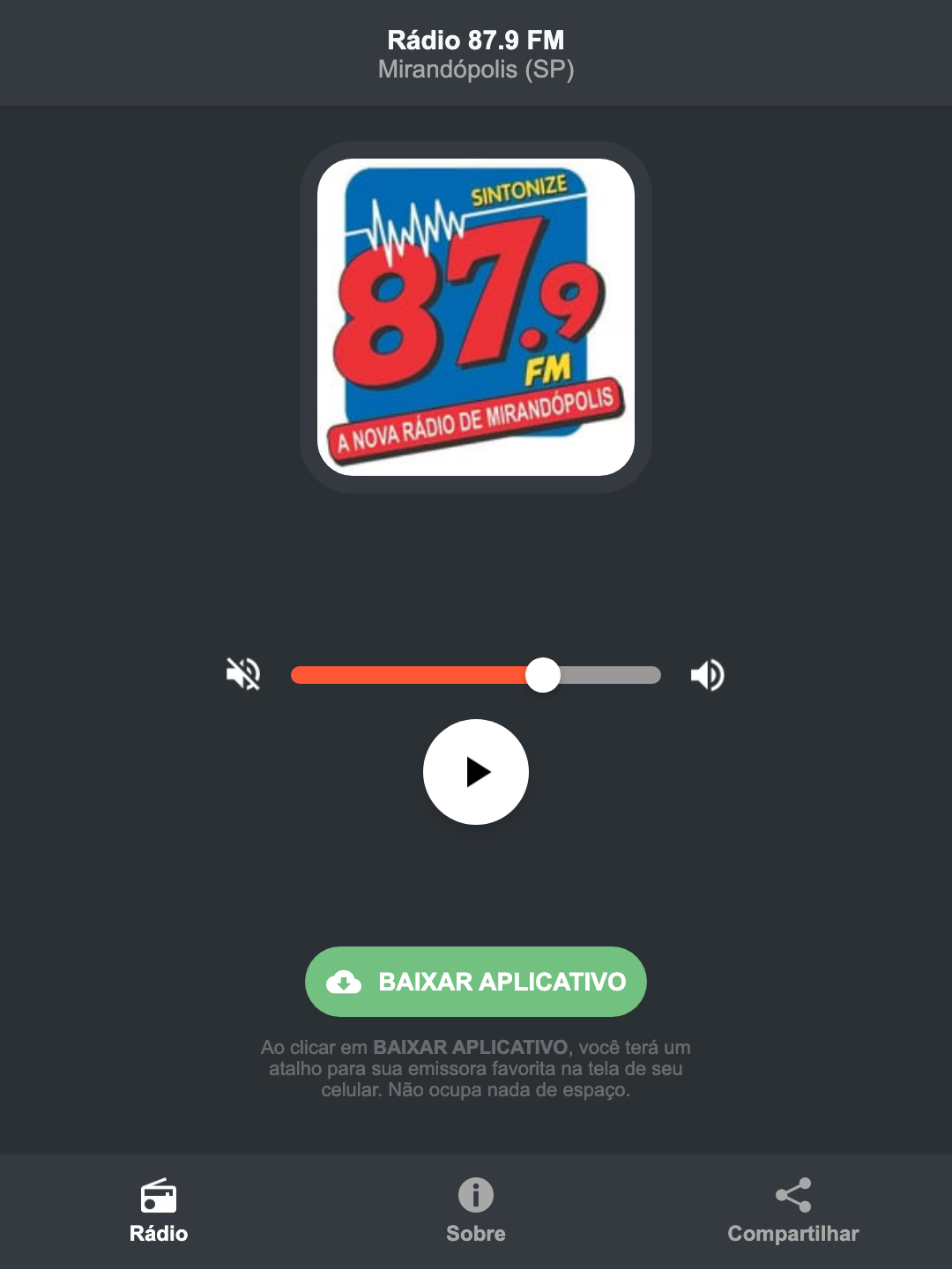 Screenshot do aplicativo da Rádio 87.9 FM
