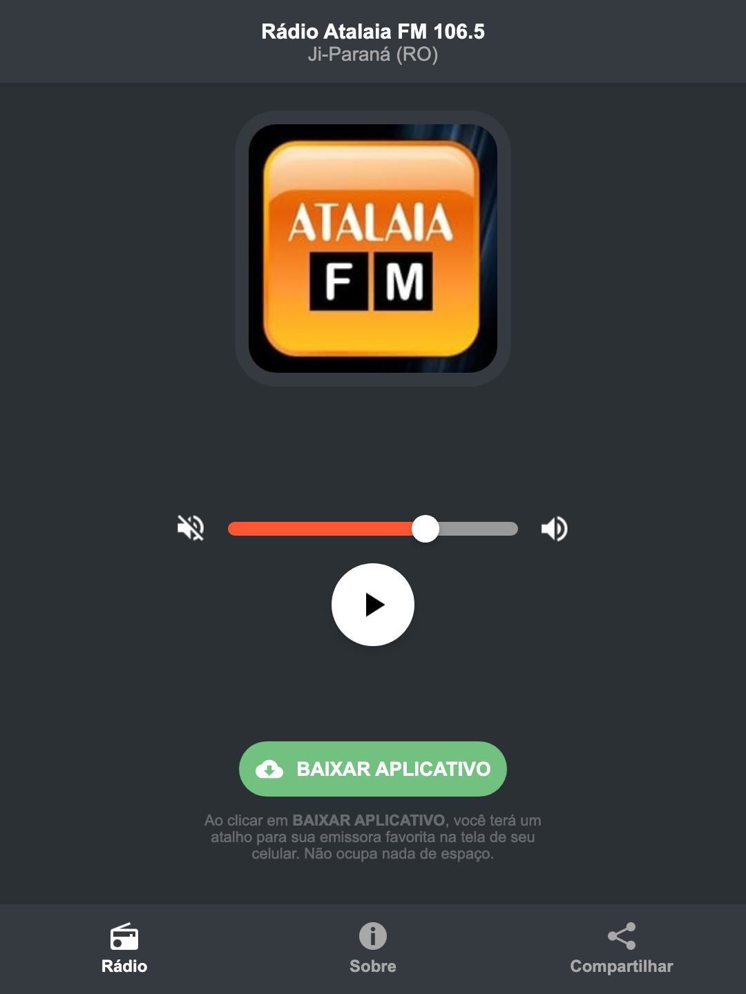 Screenshot do aplicativo da Rádio Atalaia FM 106.5